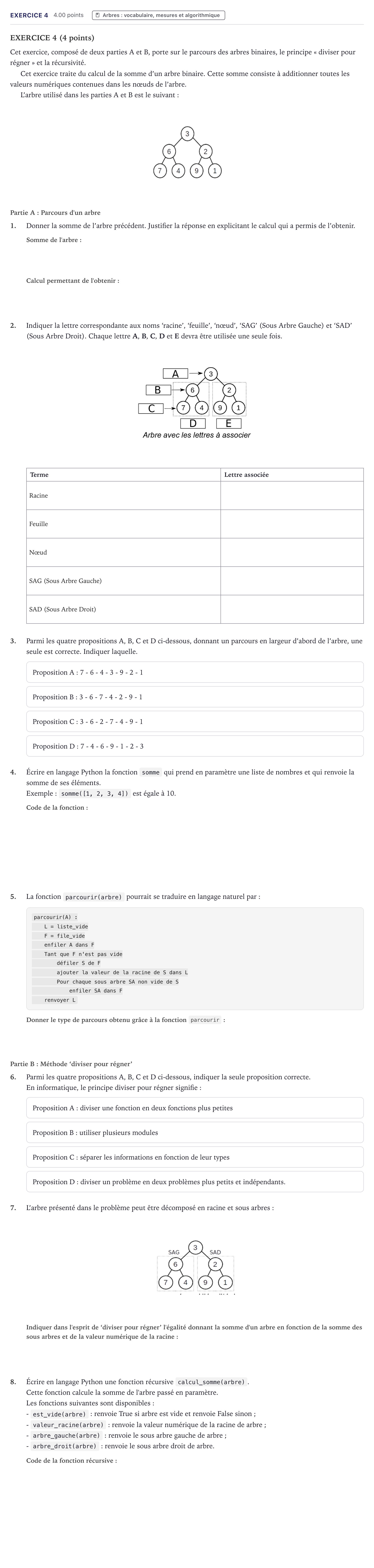 Énoncé: Exercice 4 · Bac Numérique et Sciences Informatiques Métropole 2022 (sujet 1)