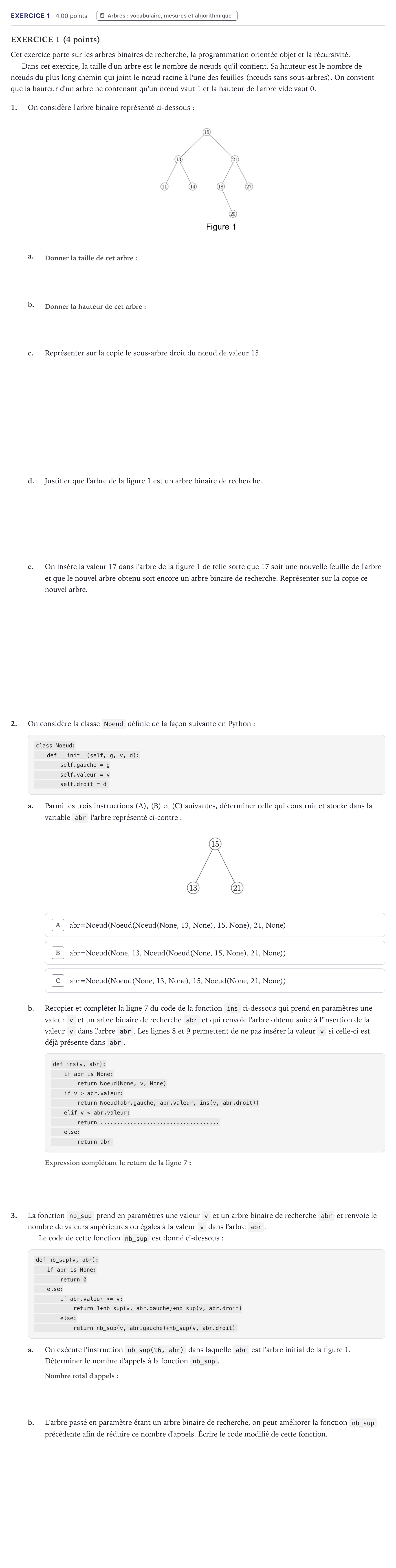 Énoncé: Exercice 1 · Bac Numérique et Sciences Informatiques Métropole 2022 (sujet 2)
