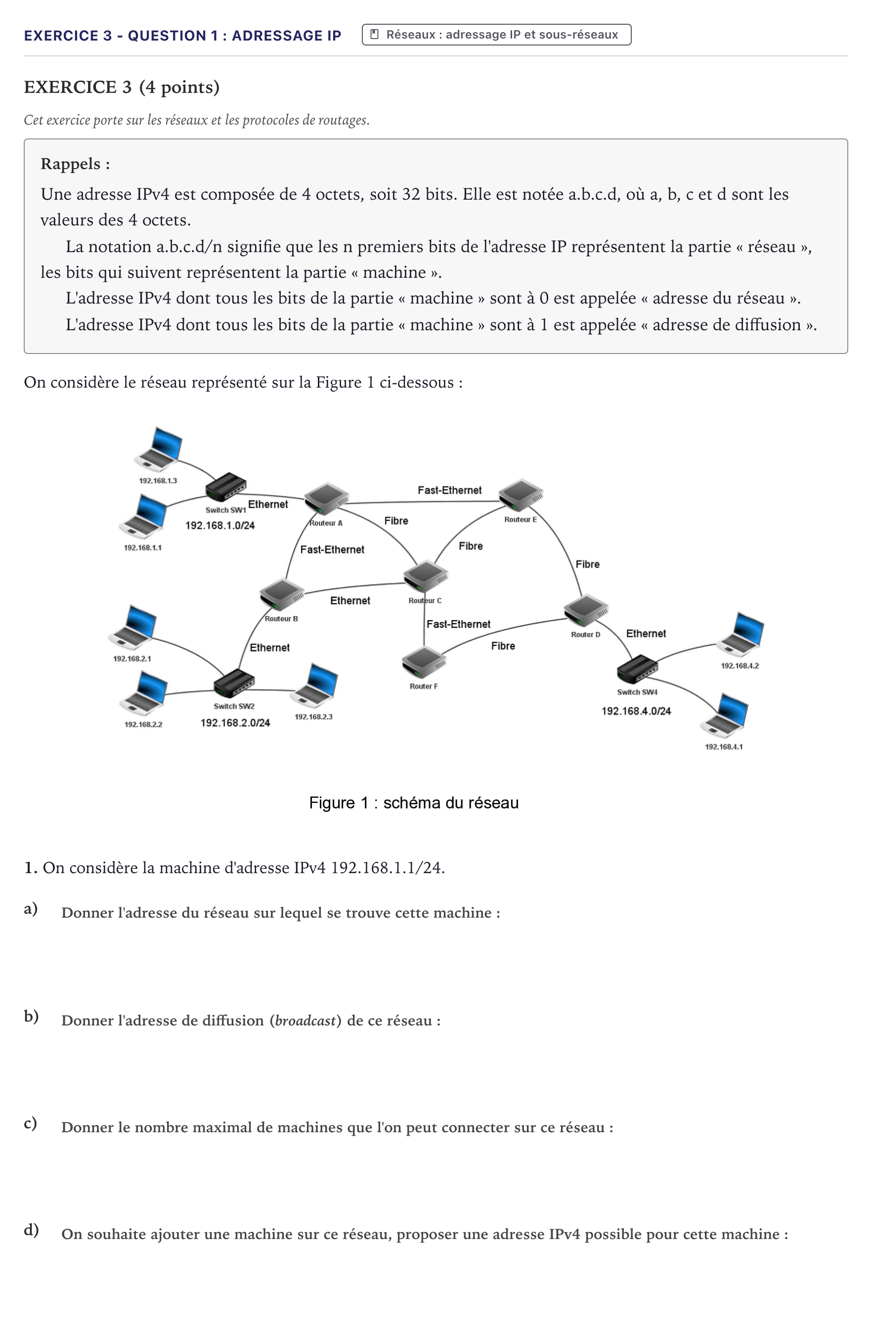 Énoncé: Exercice 3 - Question 1 : Adressage IP · Bac Numérique et Sciences Informatiques Métropole 2022 (sujet 2)