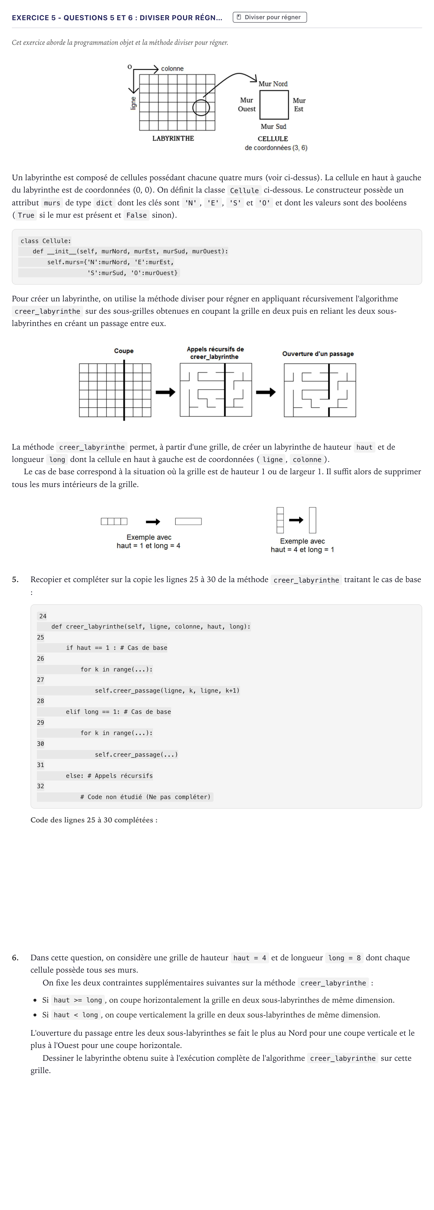 Énoncé: Exercice 5 - Questions 5 et 6 : Diviser pour régn… · Bac Numérique et Sciences Informatiques Métropole 2022 (sujet 2)