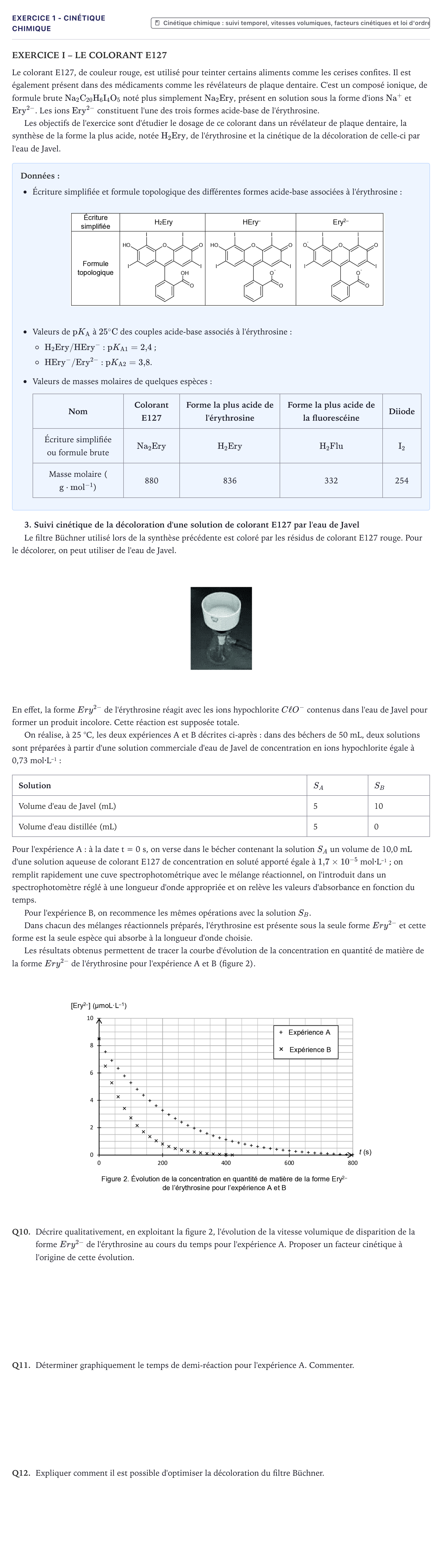 Énoncé: Exercice 1 - Cinétique chimique · Bac Physique-Chimie Métropole 2022 (sujet 1)