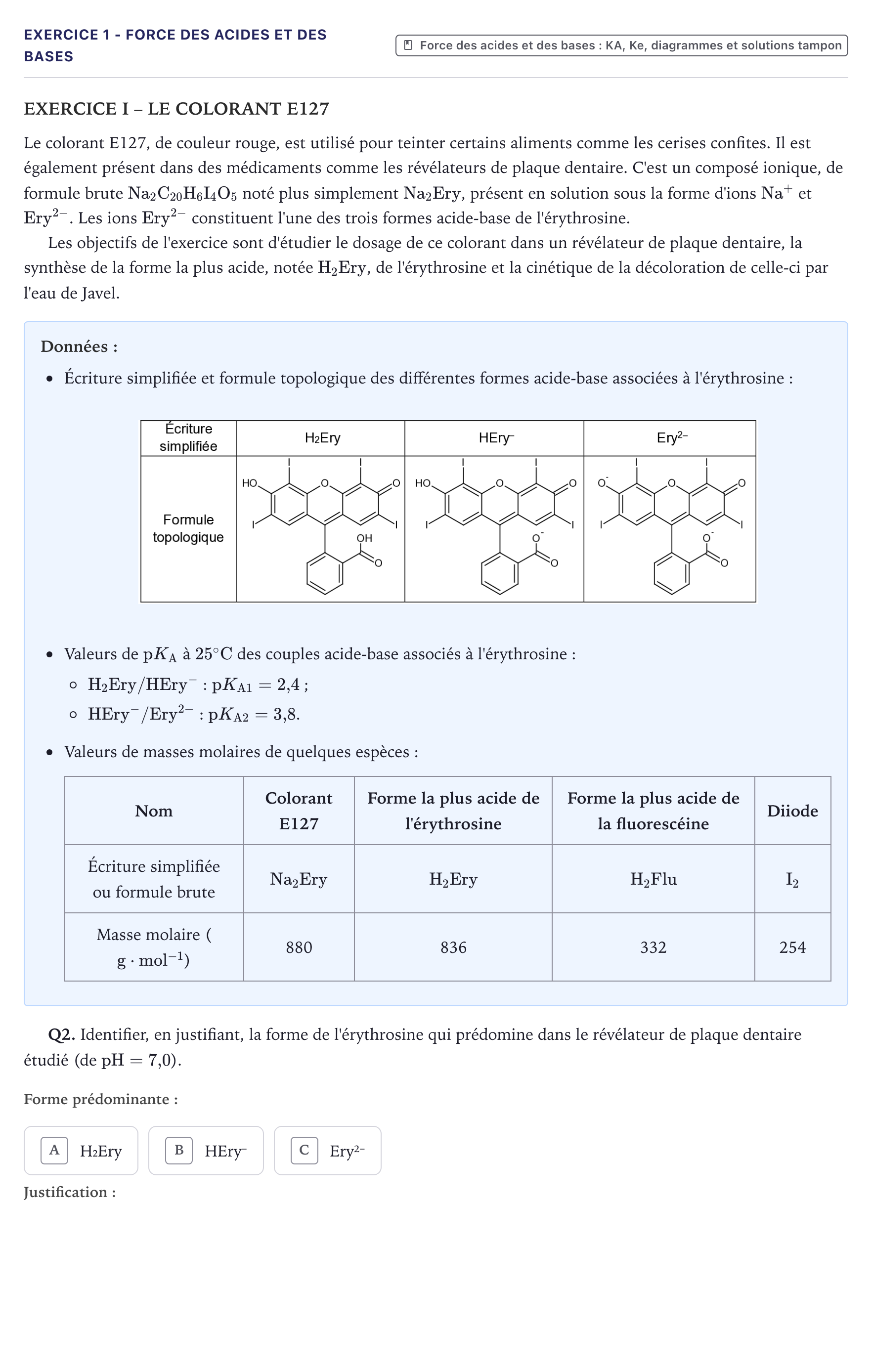 Énoncé: Exercice 1 - Force des acides et des bases · Bac Physique-Chimie Métropole 2022 (sujet 1)