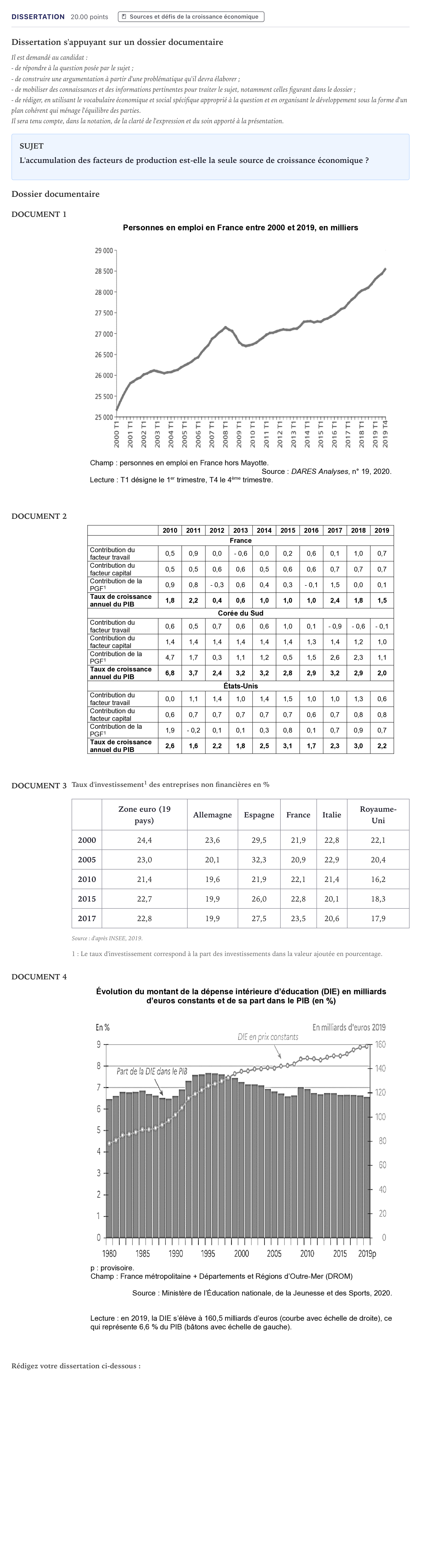 Énoncé: Dissertation · Bac Sciences Économiques et Sociales Métropole 2022 (sujet 1)