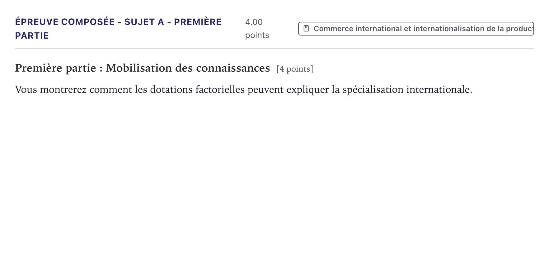 Énoncé: Épreuve composée - Sujet A - Première partie · Bac Sciences Économiques et Sociales Métropole 2022 (sujet 1)