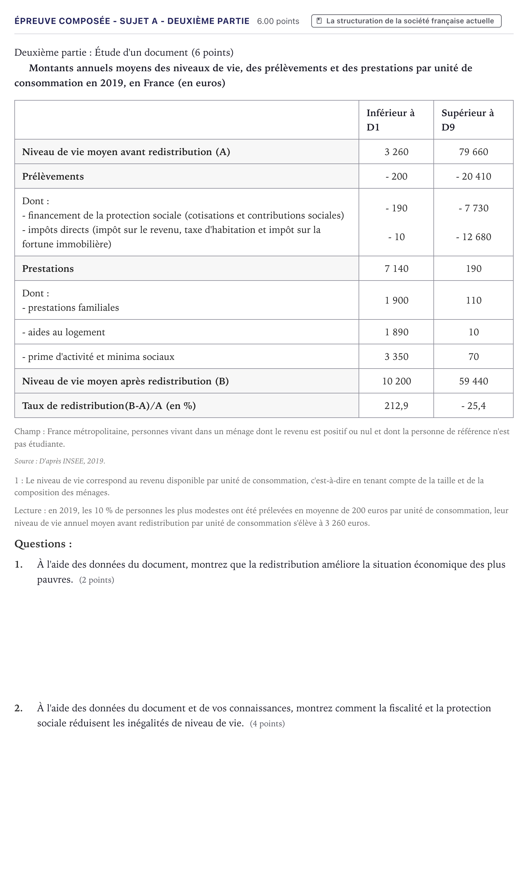 Énoncé: Épreuve composée - Sujet A - Deuxième partie · Bac Sciences Économiques et Sociales Métropole 2022 (sujet 1)
