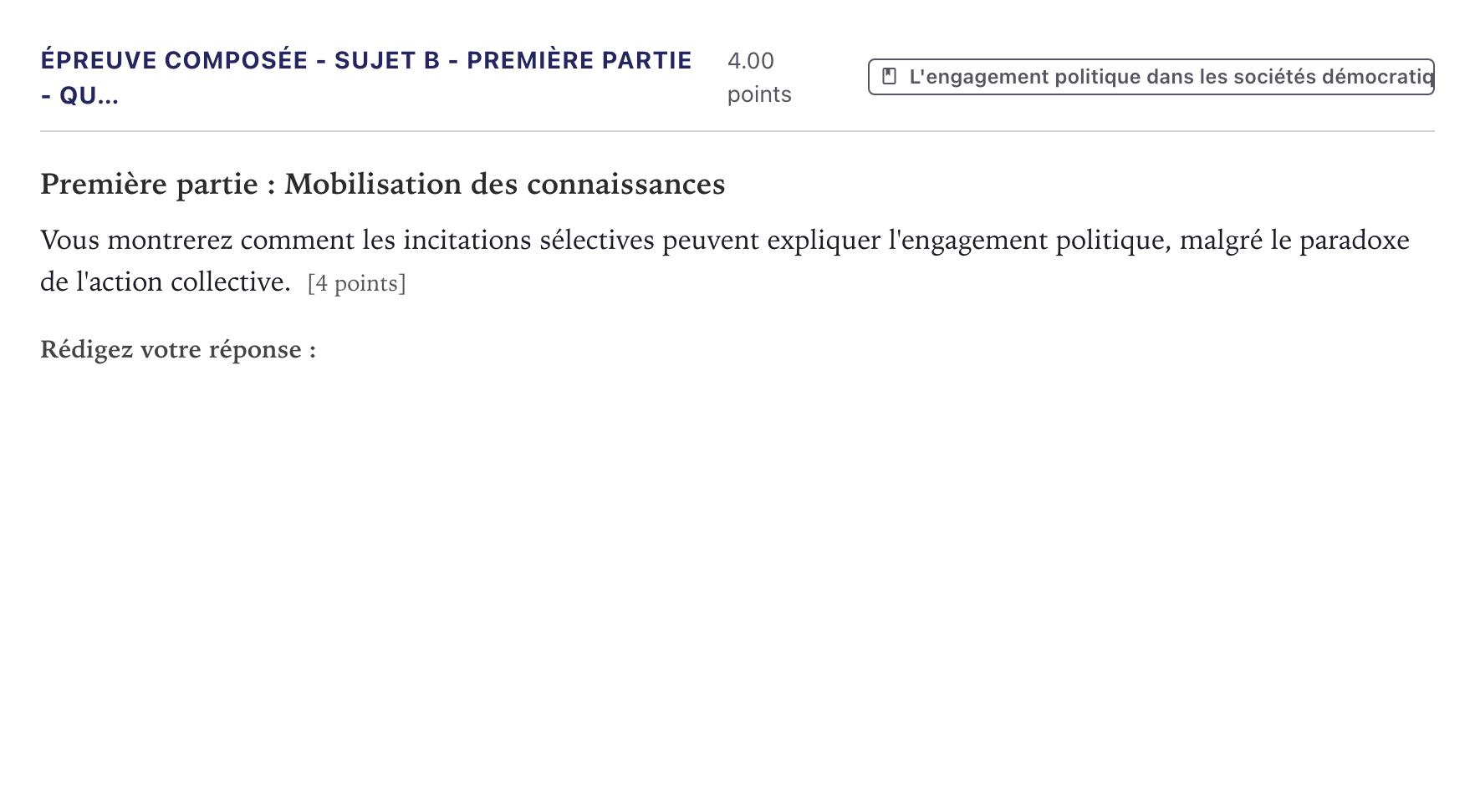 Énoncé: Épreuve composée - Sujet B - Première partie - Qu… · Bac Sciences Économiques et Sociales Métropole 2022 (sujet 1)