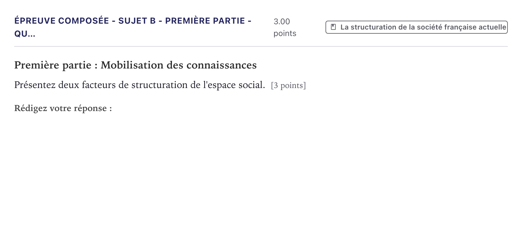 Énoncé: Épreuve composée - Sujet B - Première partie - Qu… · Bac Sciences Économiques et Sociales Métropole 2022 (sujet 1)