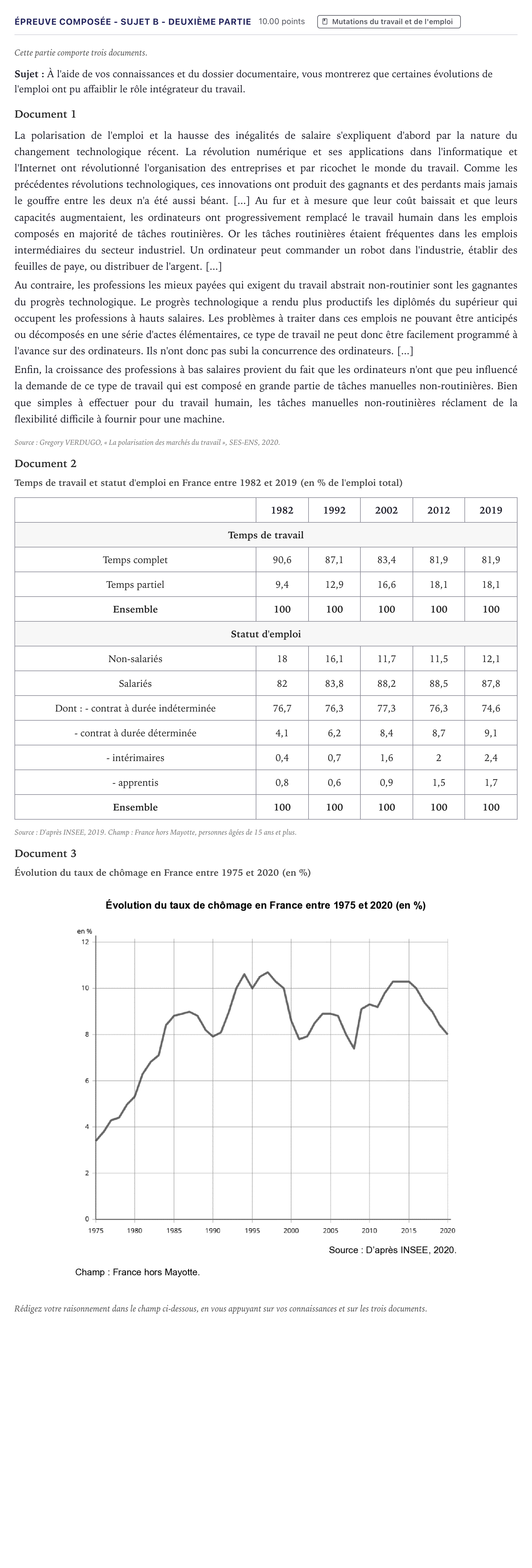 Énoncé: Épreuve composée - Sujet B - Deuxième partie · Bac Sciences Économiques et Sociales Métropole 2022 (sujet 1)