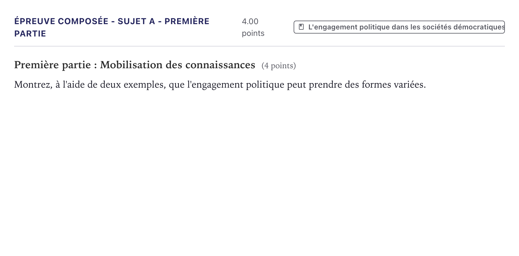 Énoncé: Épreuve composée - Sujet A - Première partie · Bac Sciences Économiques et Sociales Métropole 2022 (sujet 2)