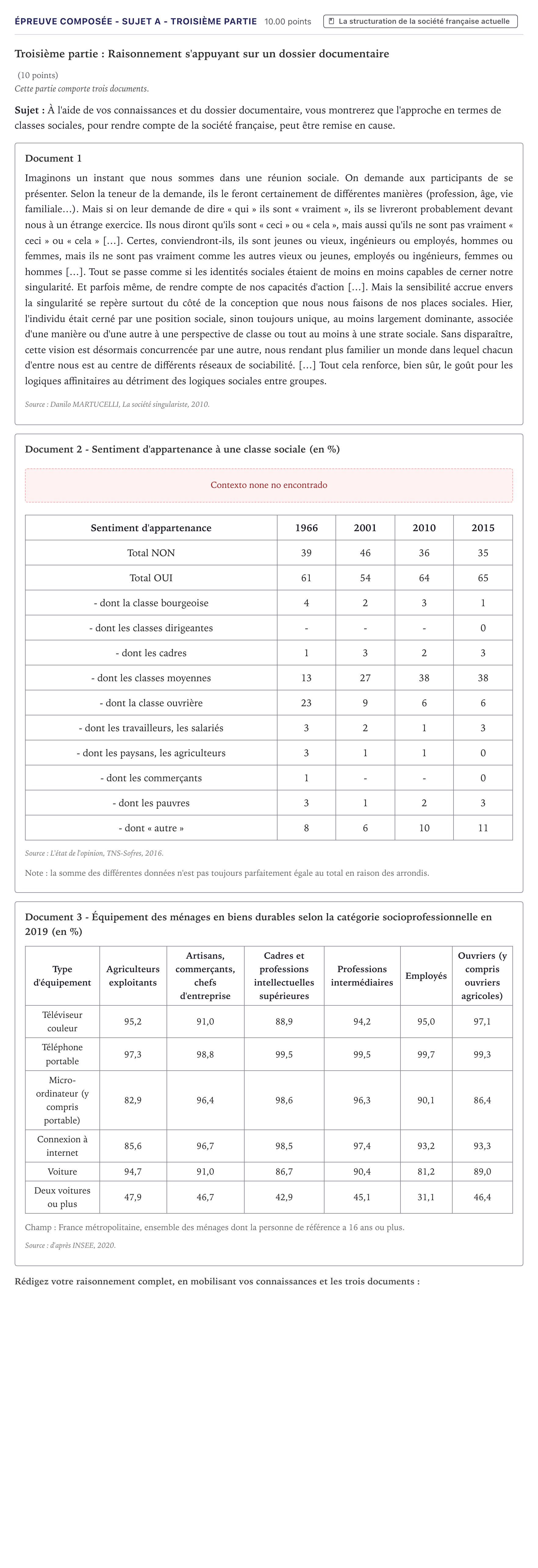 Énoncé: Épreuve composée - Sujet A - Troisième partie · Bac Sciences Économiques et Sociales Métropole 2022 (sujet 2)