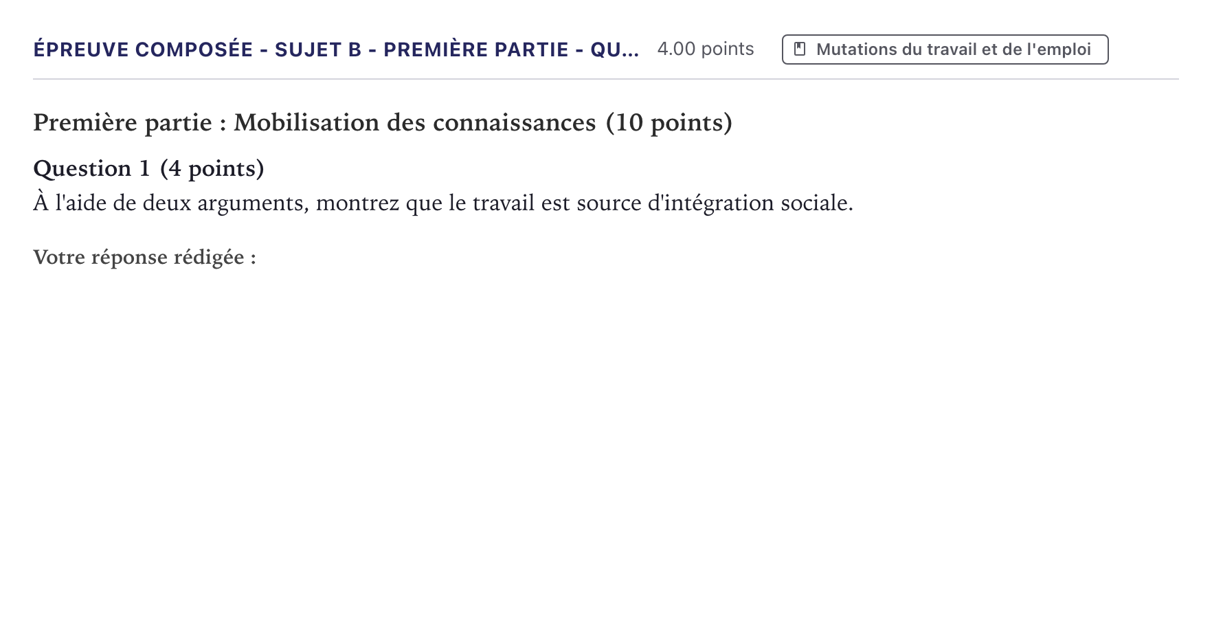 Énoncé: Épreuve composée - Sujet B - Première partie - Qu… · Bac Sciences Économiques et Sociales Métropole 2022 (sujet 2)