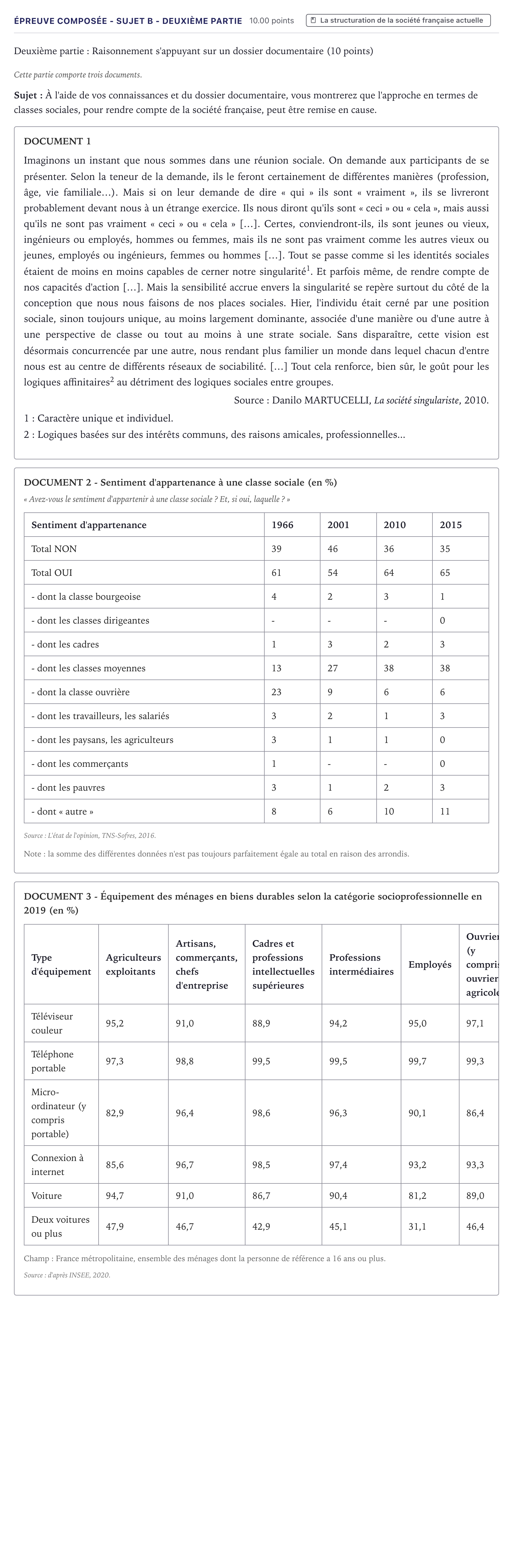 Énoncé: Épreuve composée - Sujet B - Deuxième partie · Bac Sciences Économiques et Sociales Métropole 2022 (sujet 2)