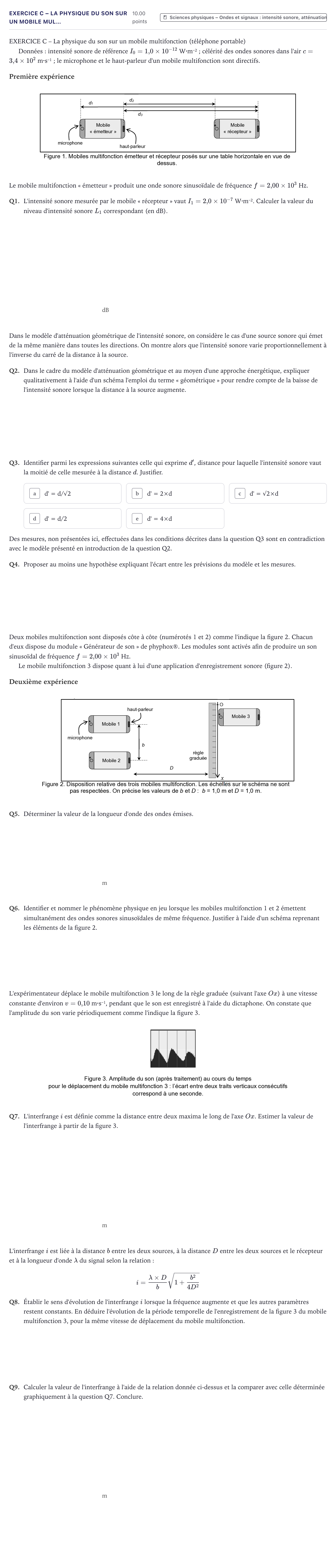 Énoncé: EXERCICE C – La physique du son sur un mobile mul… · Bac Sciences de l'Ingénieur Métropole 2022 (sujet 1)