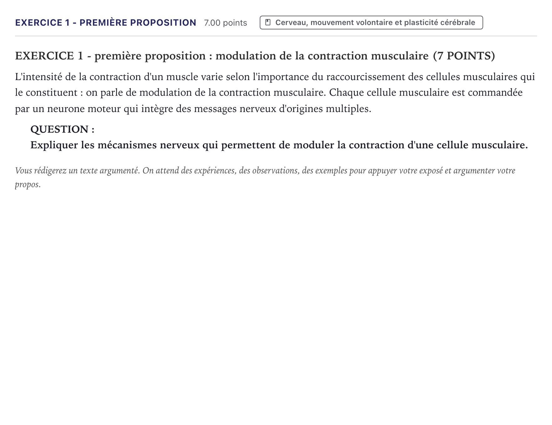 Énoncé: Exercice 1 - Première proposition · Bac Sciences de la Vie et de la Terre Métropole 2022 (sujet 1)