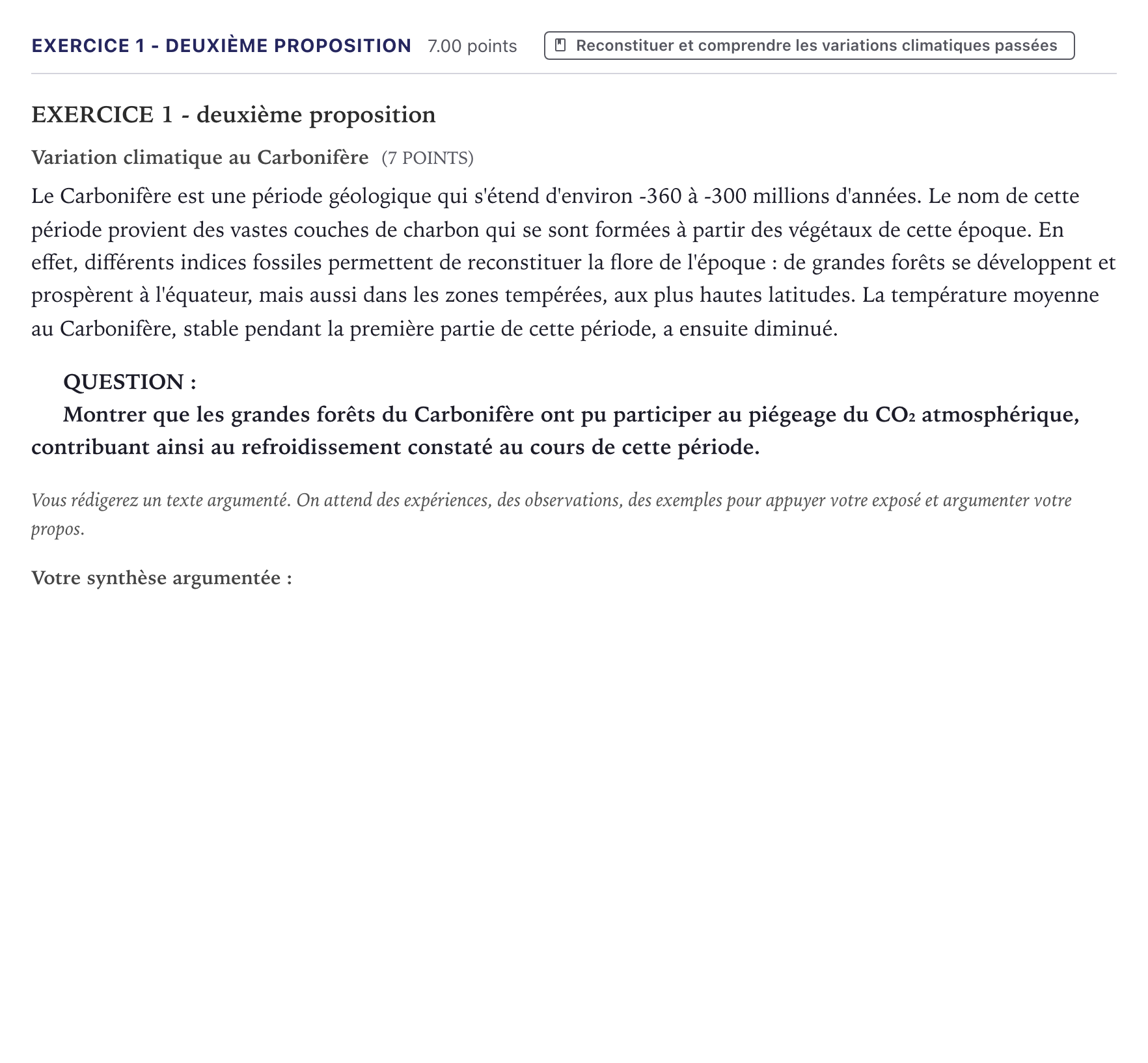 Énoncé: Exercice 1 - Deuxième proposition · Bac Sciences de la Vie et de la Terre Métropole 2022 (sujet 1)