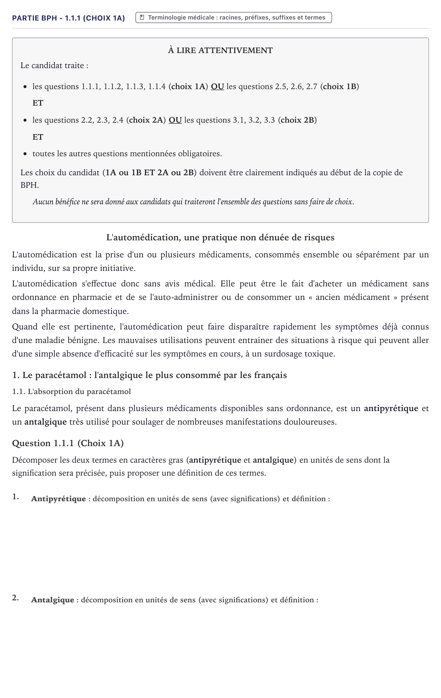 Énoncé: Partie BPH - 1.1.1 (Choix 1A) · Bac ST2S Chimie, Biologie et Physiopathologie Humaines Métropole 2022