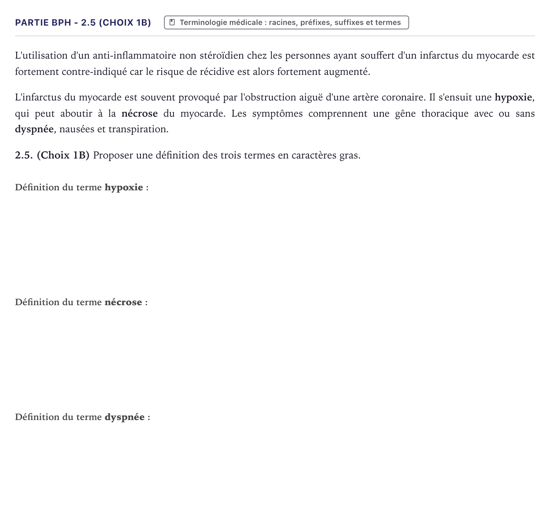 Énoncé: Partie BPH - 2.5 (Choix 1B) · Bac ST2S Chimie, Biologie et Physiopathologie Humaines Métropole 2022