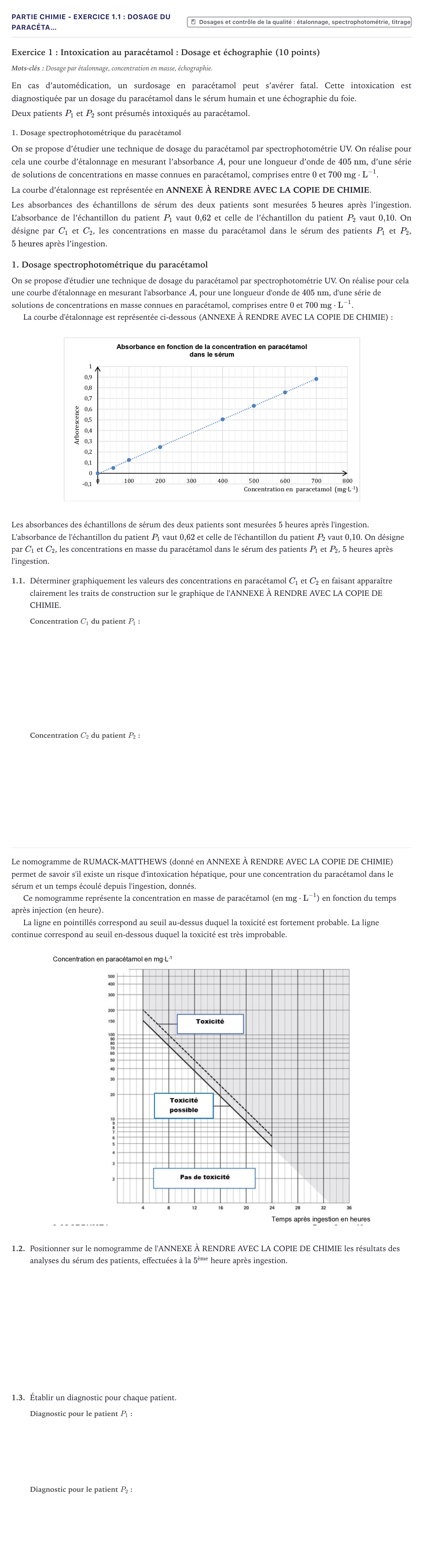 Énoncé: Partie Chimie - Exercice 1.1 : Dosage du paracéta… · Bac ST2S Chimie, Biologie et Physiopathologie Humaines Métropole 2022