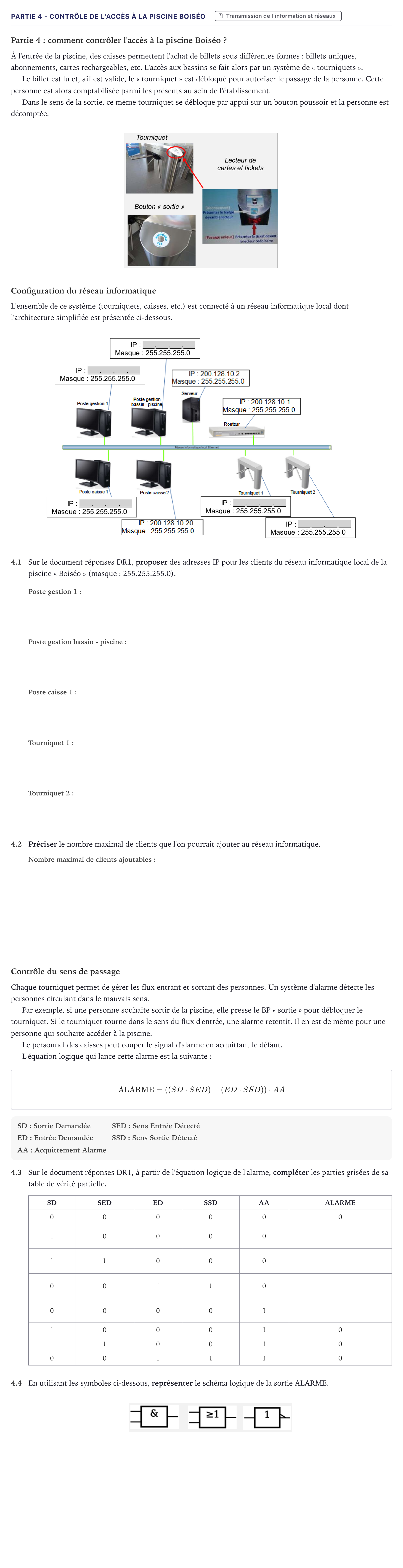 Énoncé: Partie 4 - Contrôle de l'accès à la piscine Boiséo · Bac STI2D Ingénierie, Innovation et Développement Durable Métropole - AC 2022