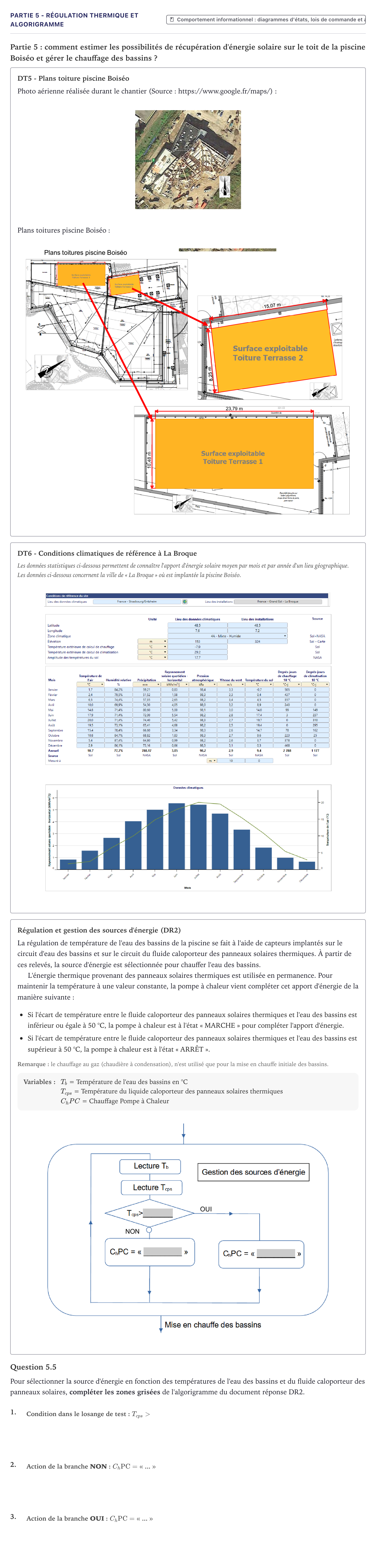 Énoncé: Partie 5 - Régulation thermique et algorigramme · Bac STI2D Ingénierie, Innovation et Développement Durable Métropole - AC 2022