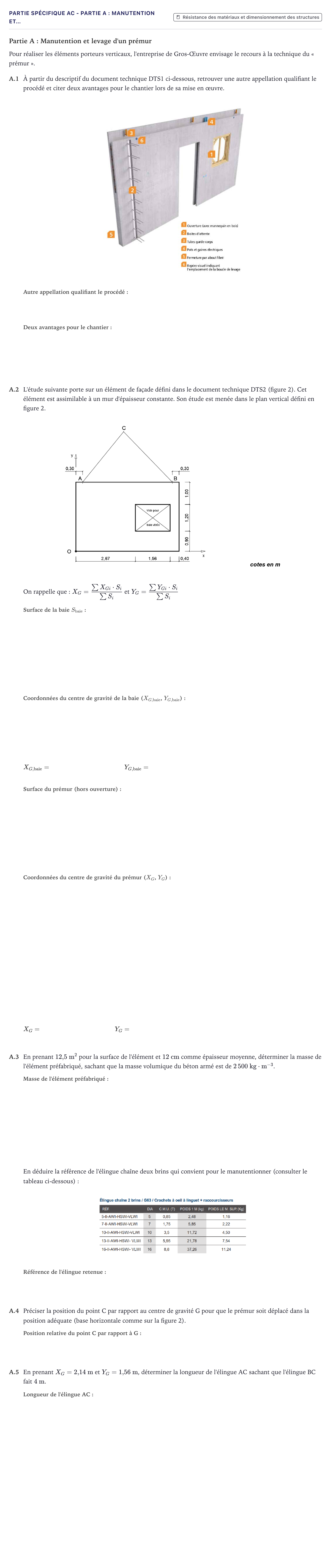 Énoncé: Partie Spécifique AC - Partie A : Manutention et… · Bac STI2D Ingénierie, Innovation et Développement Durable Métropole - AC 2022
