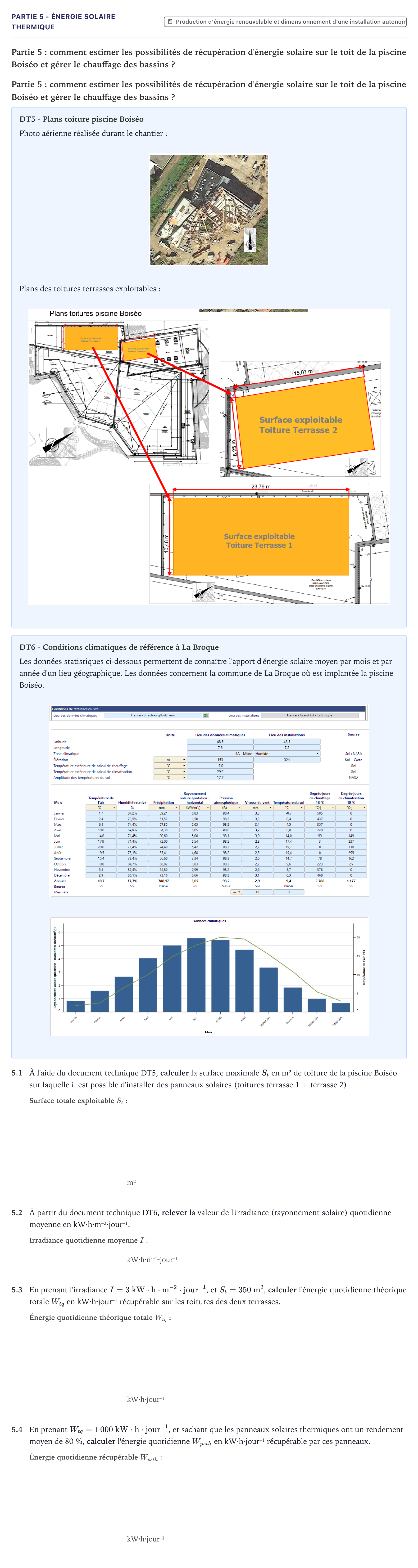 Énoncé: Partie 5 - Énergie solaire thermique · Bac STI2D Ingénierie, Innovation et Développement Durable Métropole - EE 2022