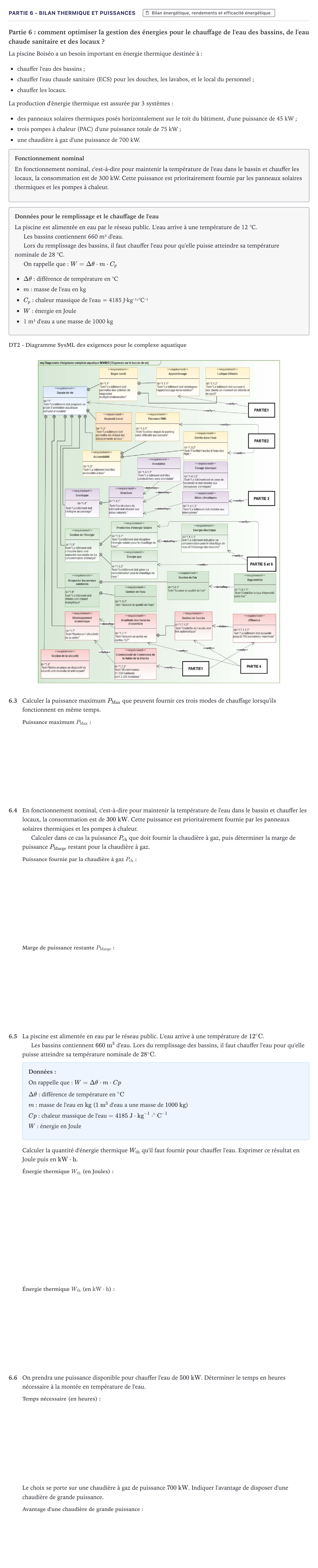 Énoncé: Partie 6 - Bilan thermique et puissances · Bac STI2D Ingénierie, Innovation et Développement Durable Métropole - EE 2022