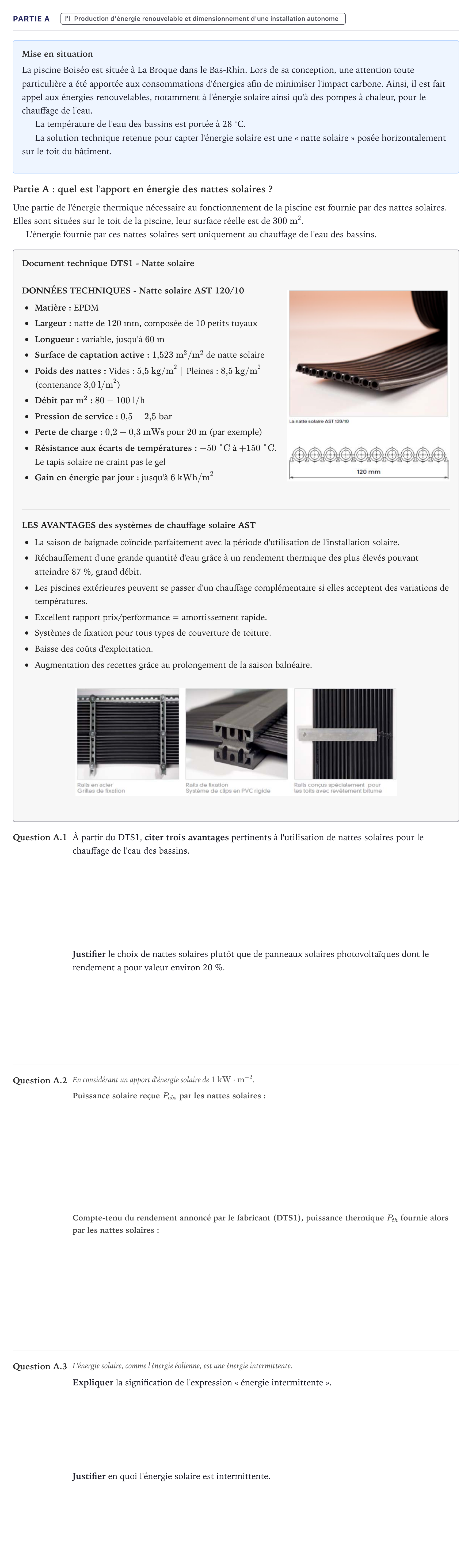 Énoncé: Partie A · Bac STI2D Ingénierie, Innovation et Développement Durable Métropole - EE 2022