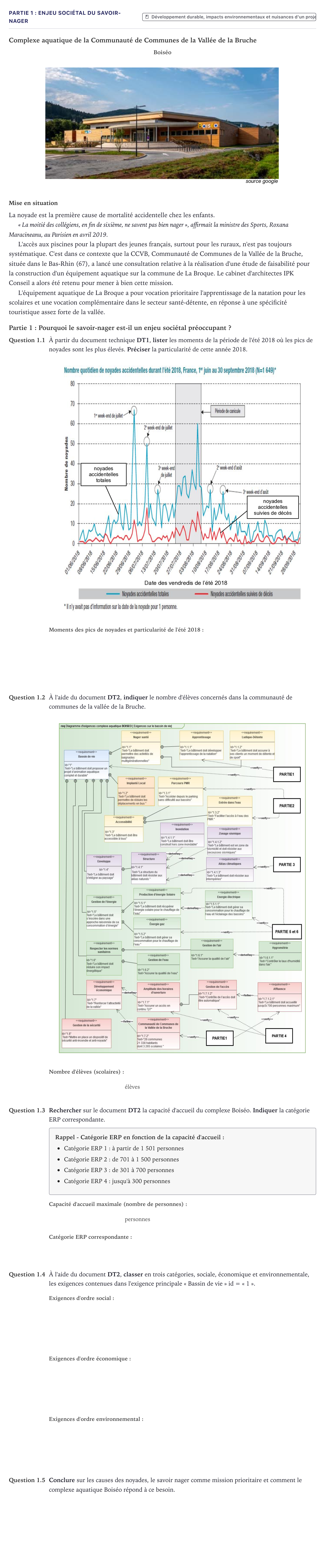 Énoncé: Partie 1 : Enjeu sociétal du savoir-nager · Bac STI2D Ingénierie, Innovation et Développement Durable Métropole - ITEC 2022