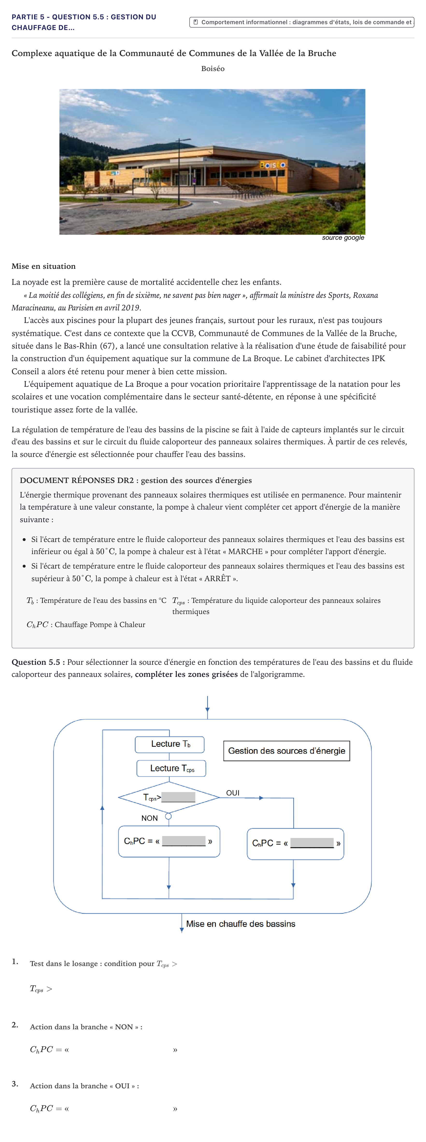 Énoncé: Partie 5 - Question 5.5 : Gestion du chauffage de… · Bac STI2D Ingénierie, Innovation et Développement Durable Métropole - ITEC 2022