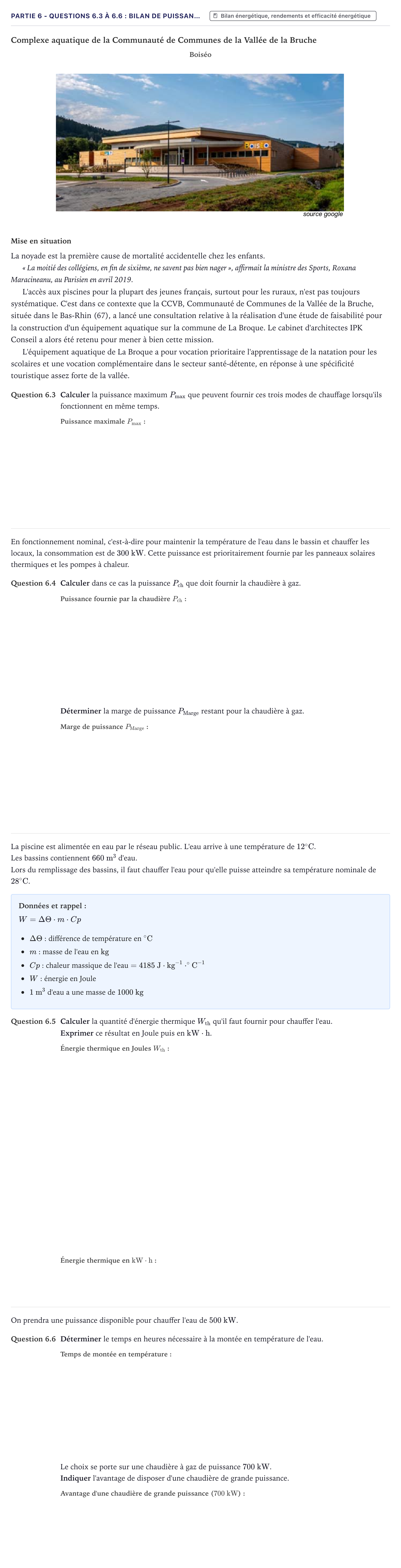 Énoncé: Partie 6 - Questions 6.3 à 6.6 : Bilan de puissan… · Bac STI2D Ingénierie, Innovation et Développement Durable Métropole - ITEC 2022