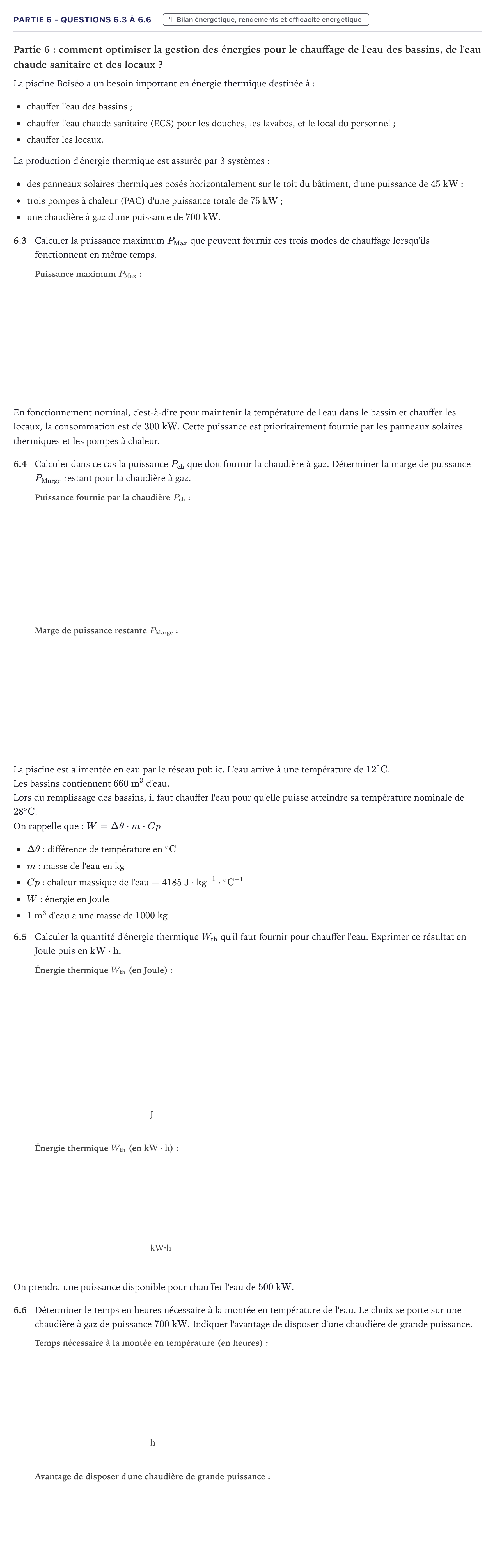Énoncé: Partie 6 - Questions 6.3 à 6.6 · Bac STI2D Ingénierie, Innovation et Développement Durable Métropole - SIN 2022