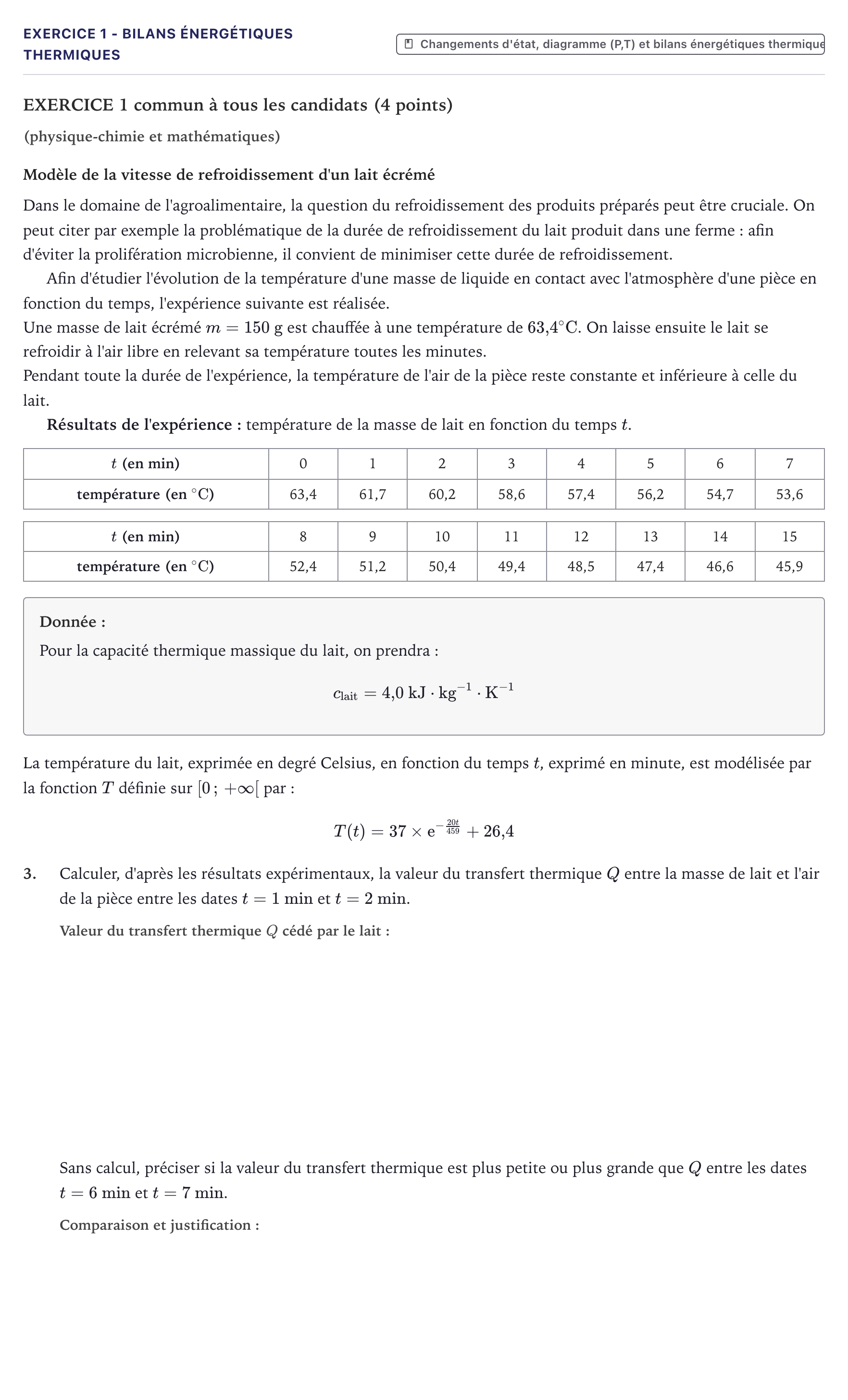 Énoncé: Exercice 1 - Bilans énergétiques thermiques · Bac STI2D Physique-Chimie et Mathématiques Métropole 2022