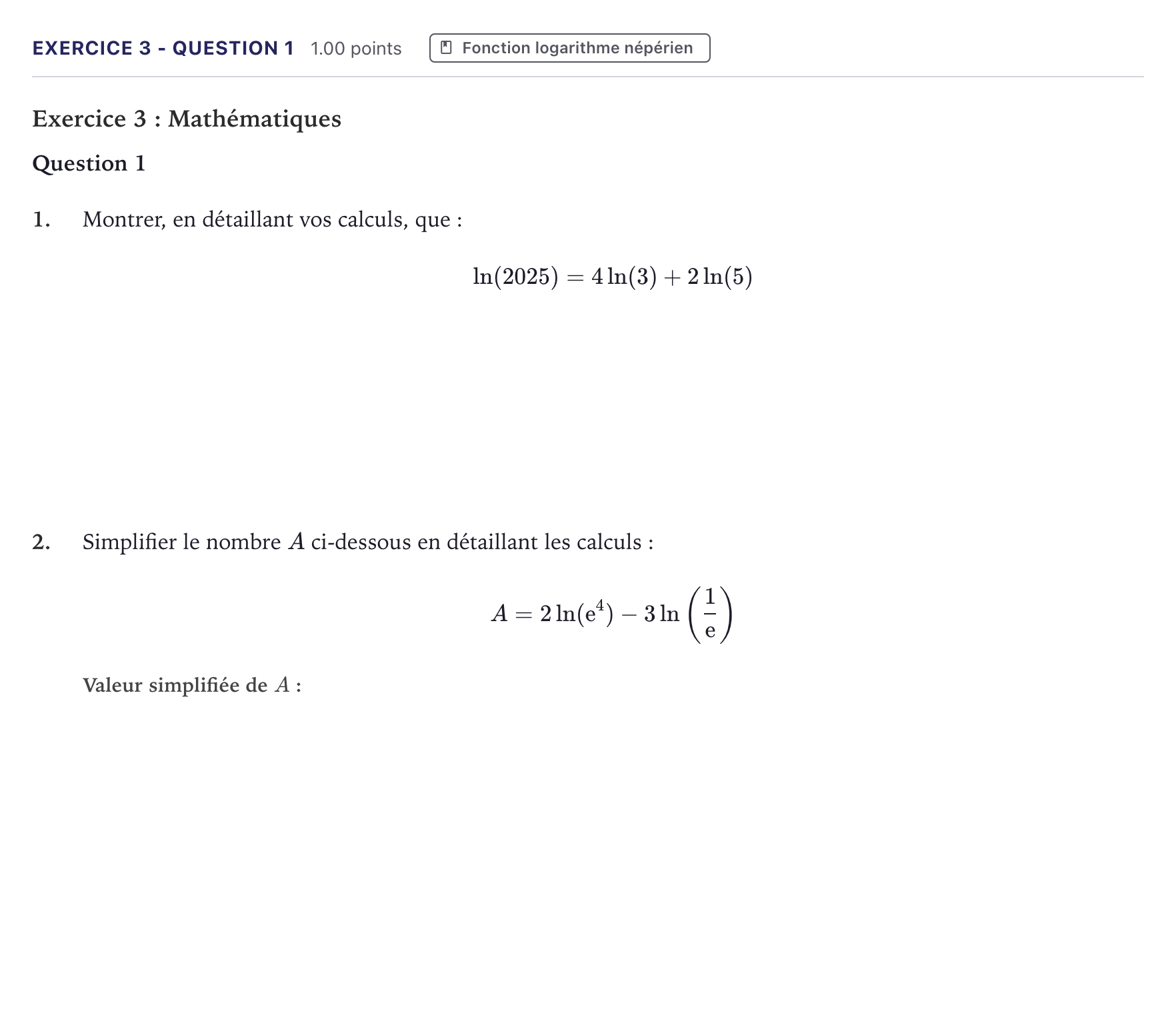 Énoncé: Exercice 3 - Question 1 · Bac STI2D Physique-Chimie et Mathématiques Métropole 2022