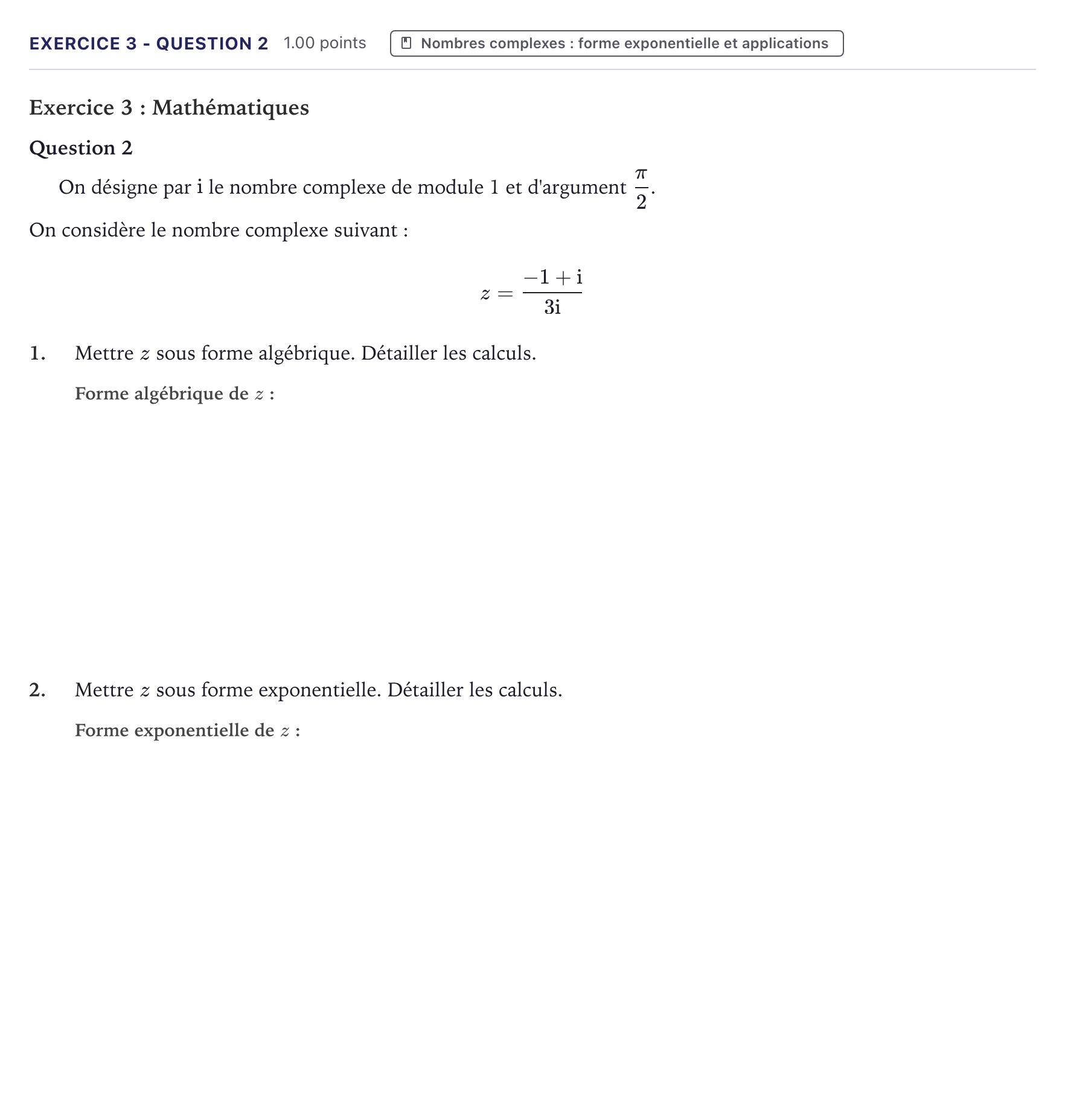 Énoncé: Exercice 3 - Question 2 · Bac STI2D Physique-Chimie et Mathématiques Métropole 2022