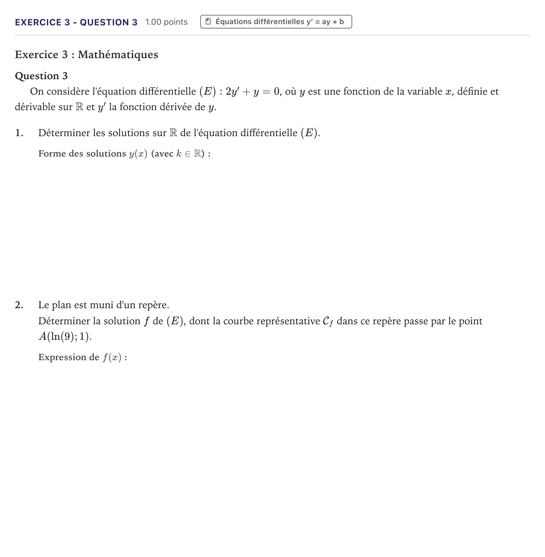 Énoncé: Exercice 3 - Question 3 · Bac STI2D Physique-Chimie et Mathématiques Métropole 2022