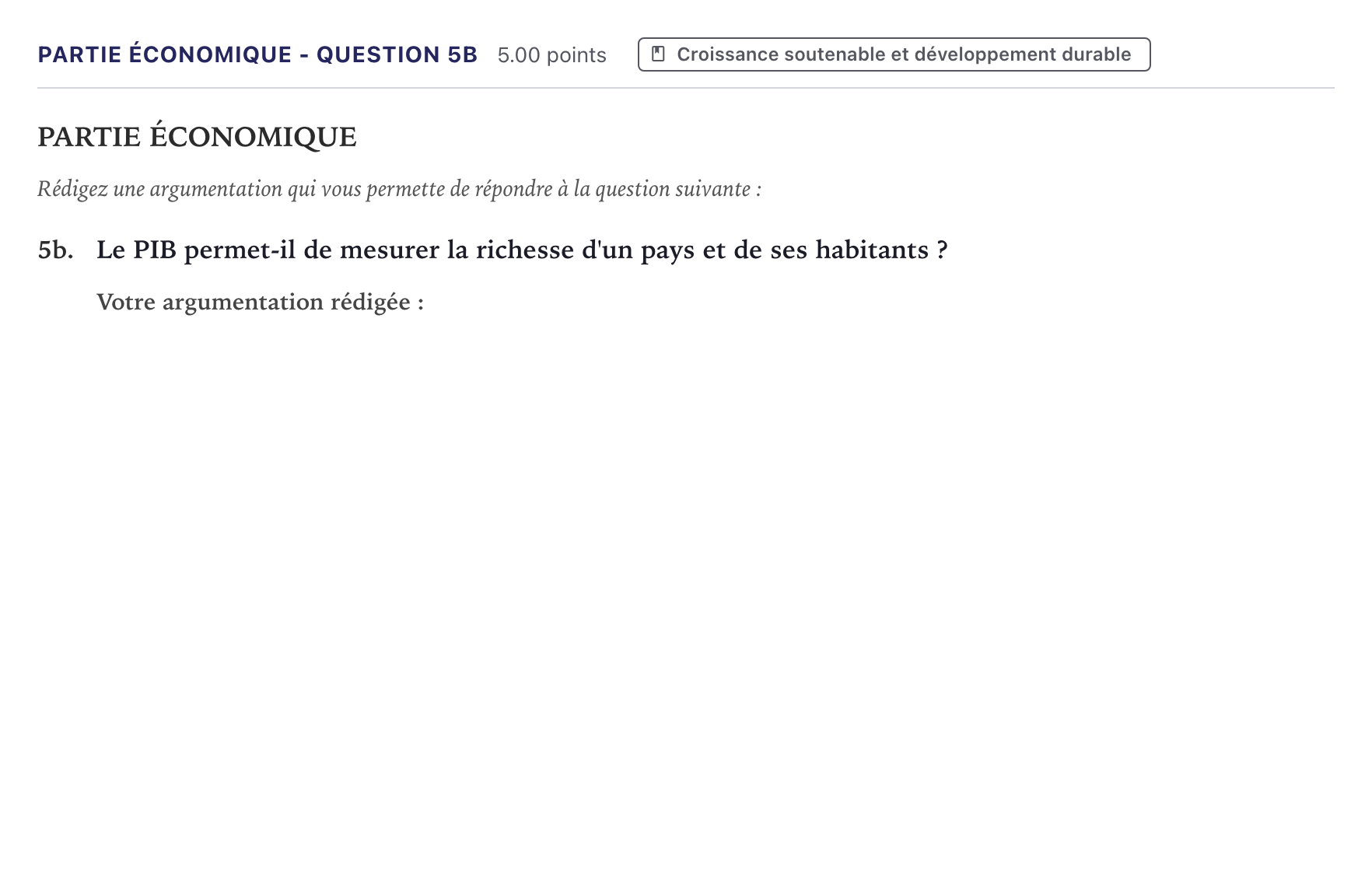 Énoncé: Partie économique - Question 5b · Bac STMG Droit et Économie Métropole 2022