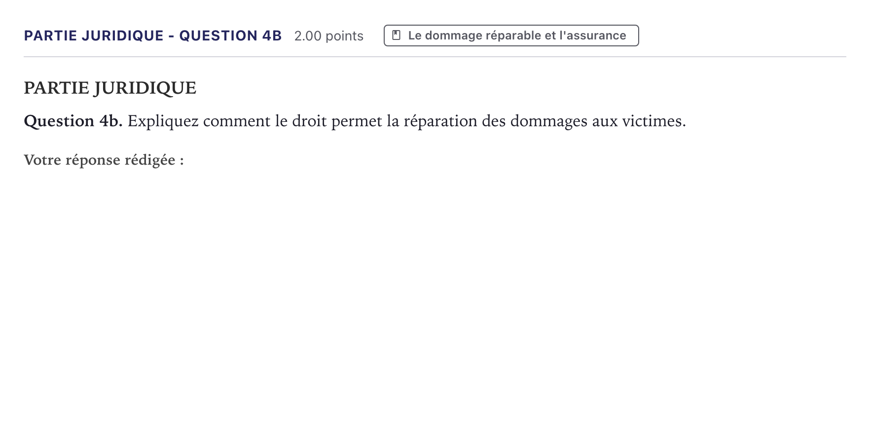 Énoncé: Partie juridique - Question 4b · Bac STMG Droit et Économie Métropole 2022
