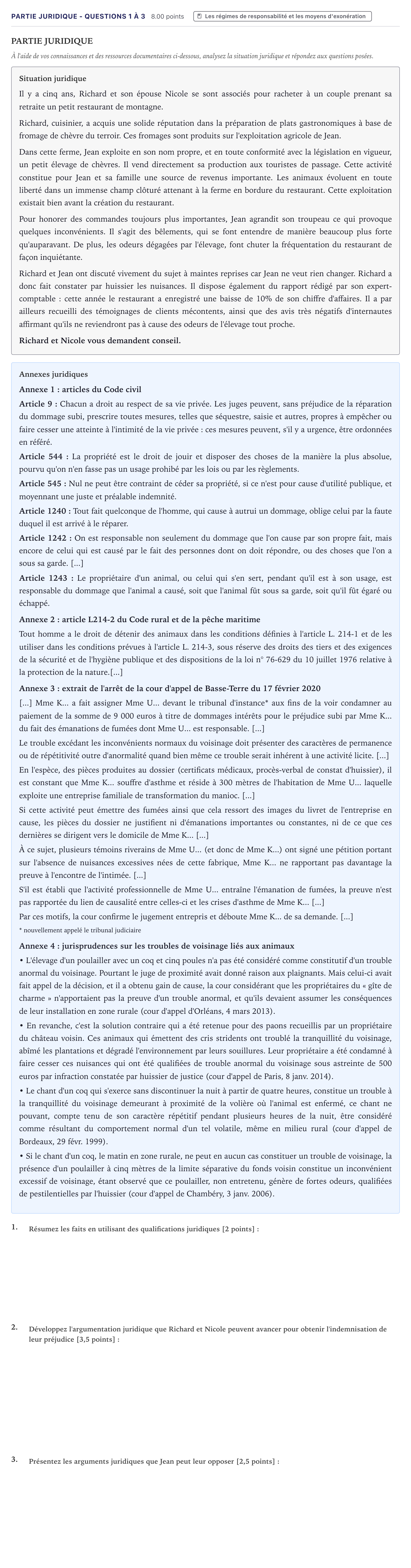 Énoncé: Partie juridique - Questions 1 à 3 · Bac STMG Droit et Économie Métropole 2022