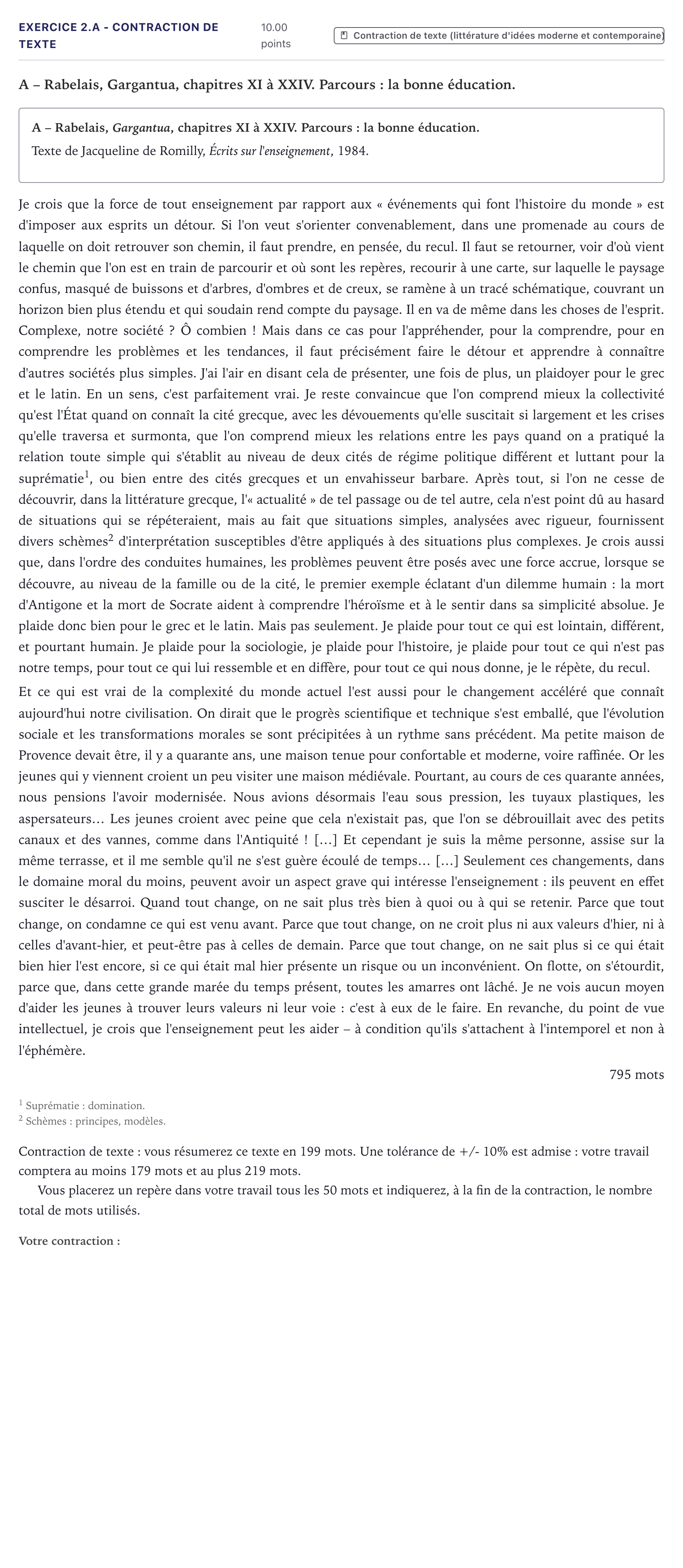 Énoncé: Exercice 2.A - Contraction de texte · Bac STMG Français Métropole 2022
