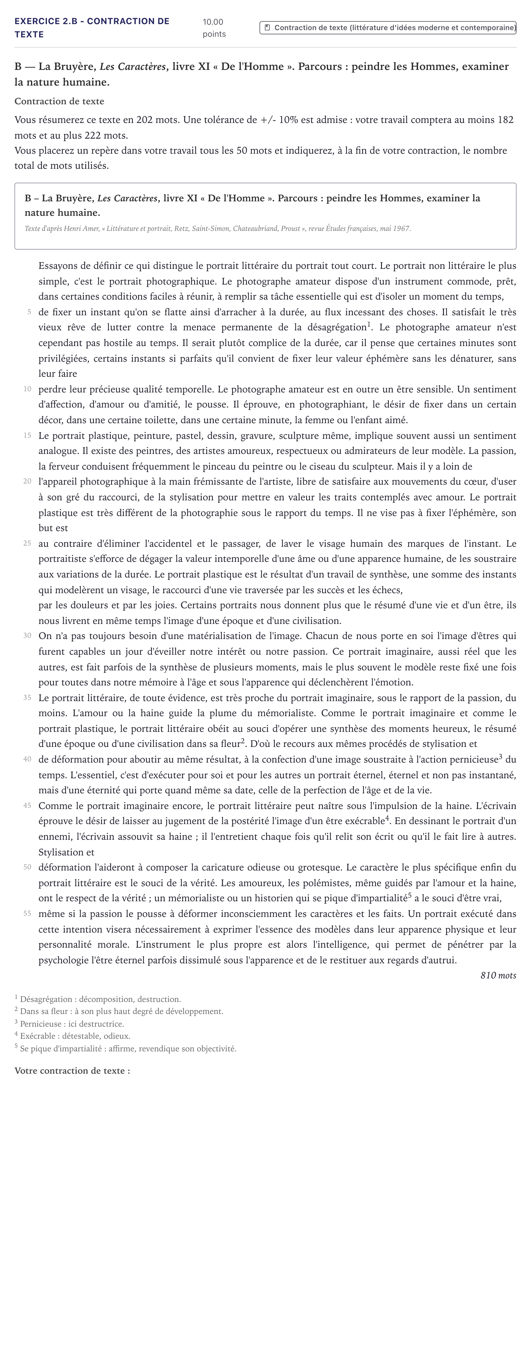 Énoncé: Exercice 2.B - Contraction de texte · Bac STMG Français Métropole 2022