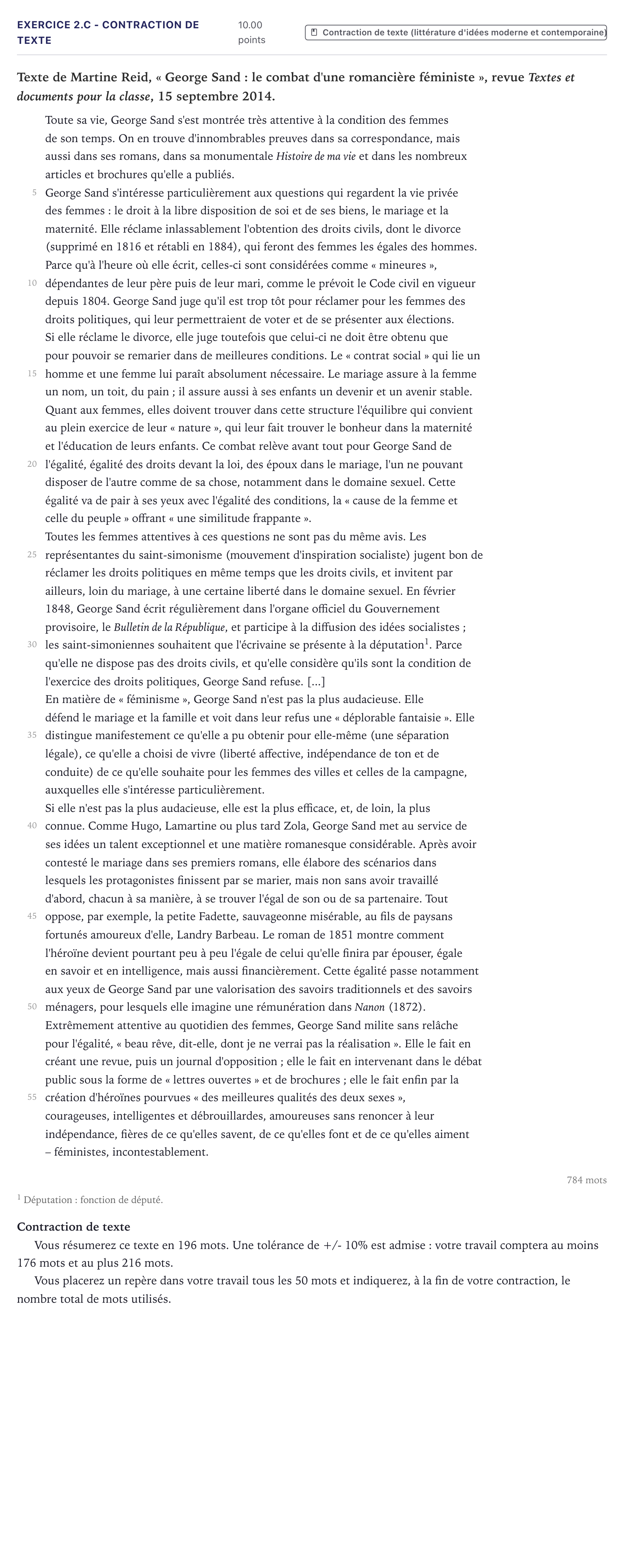Énoncé: Exercice 2.C - Contraction de texte · Bac STMG Français Métropole 2022