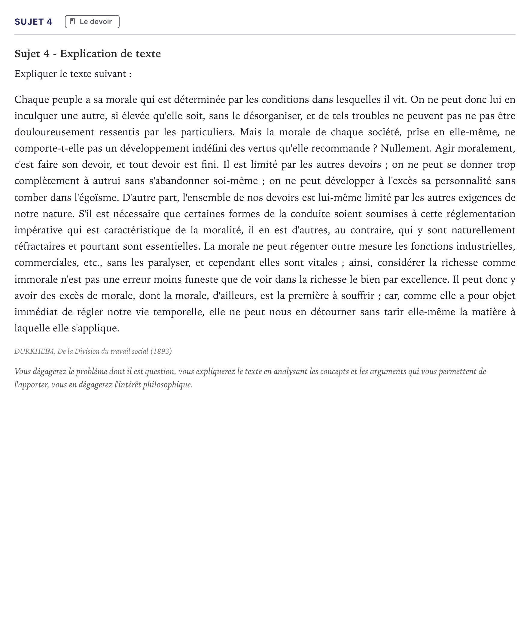 Énoncé: Sujet 4 · Bac Philosophie Métropole 2021