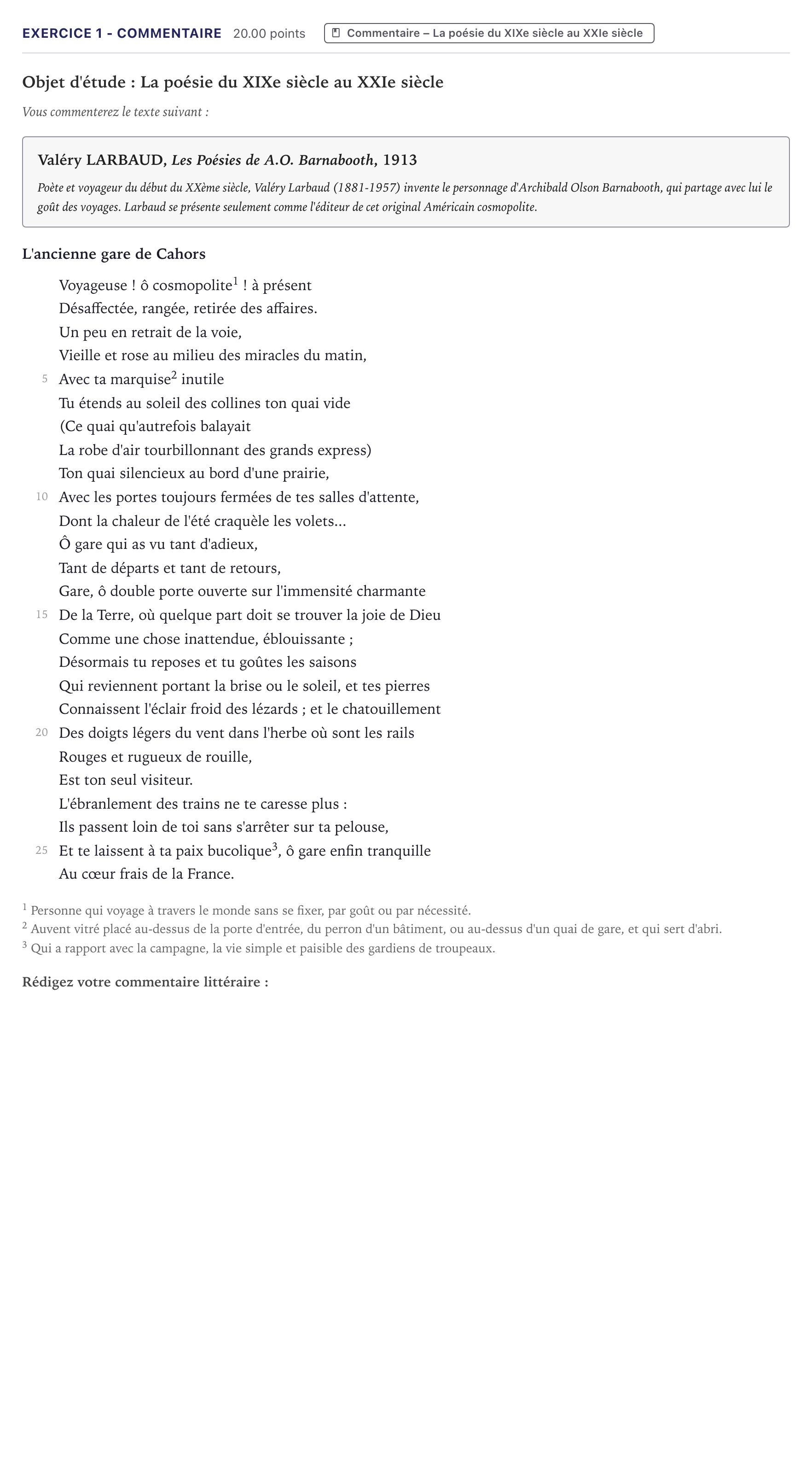 Énoncé: Exercice 1 - Commentaire · Bac Français (1ère) Métropole 2021 (sujet 2)