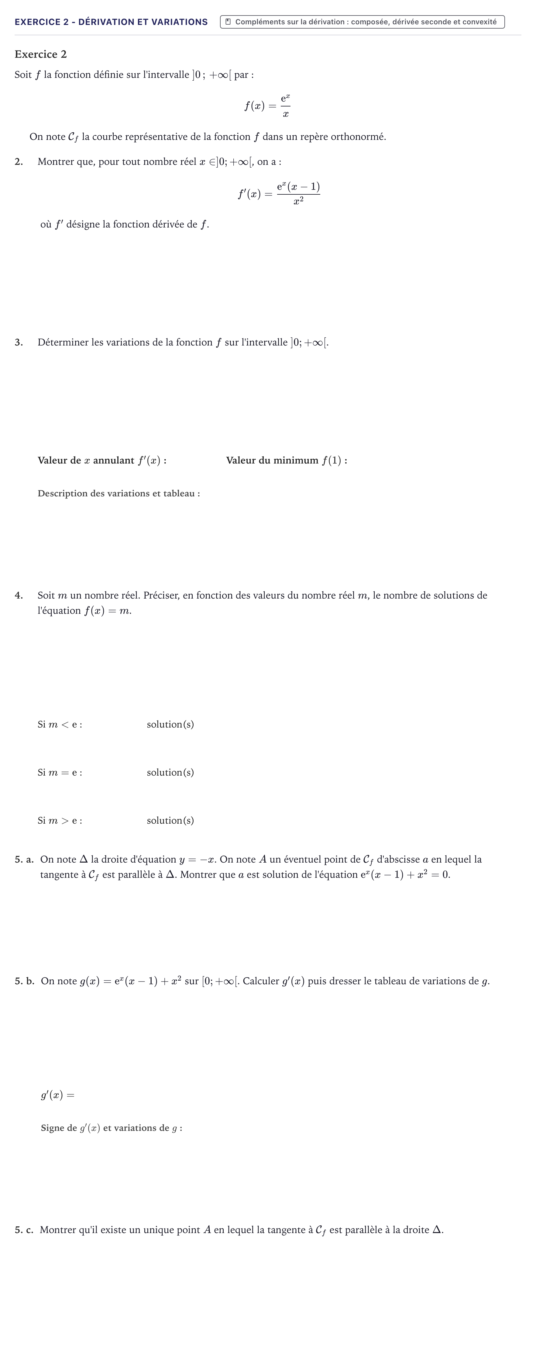 Énoncé: Exercice 2 - Dérivation et variations · Bac Mathématiques Métropole 2021 (sujet 1)