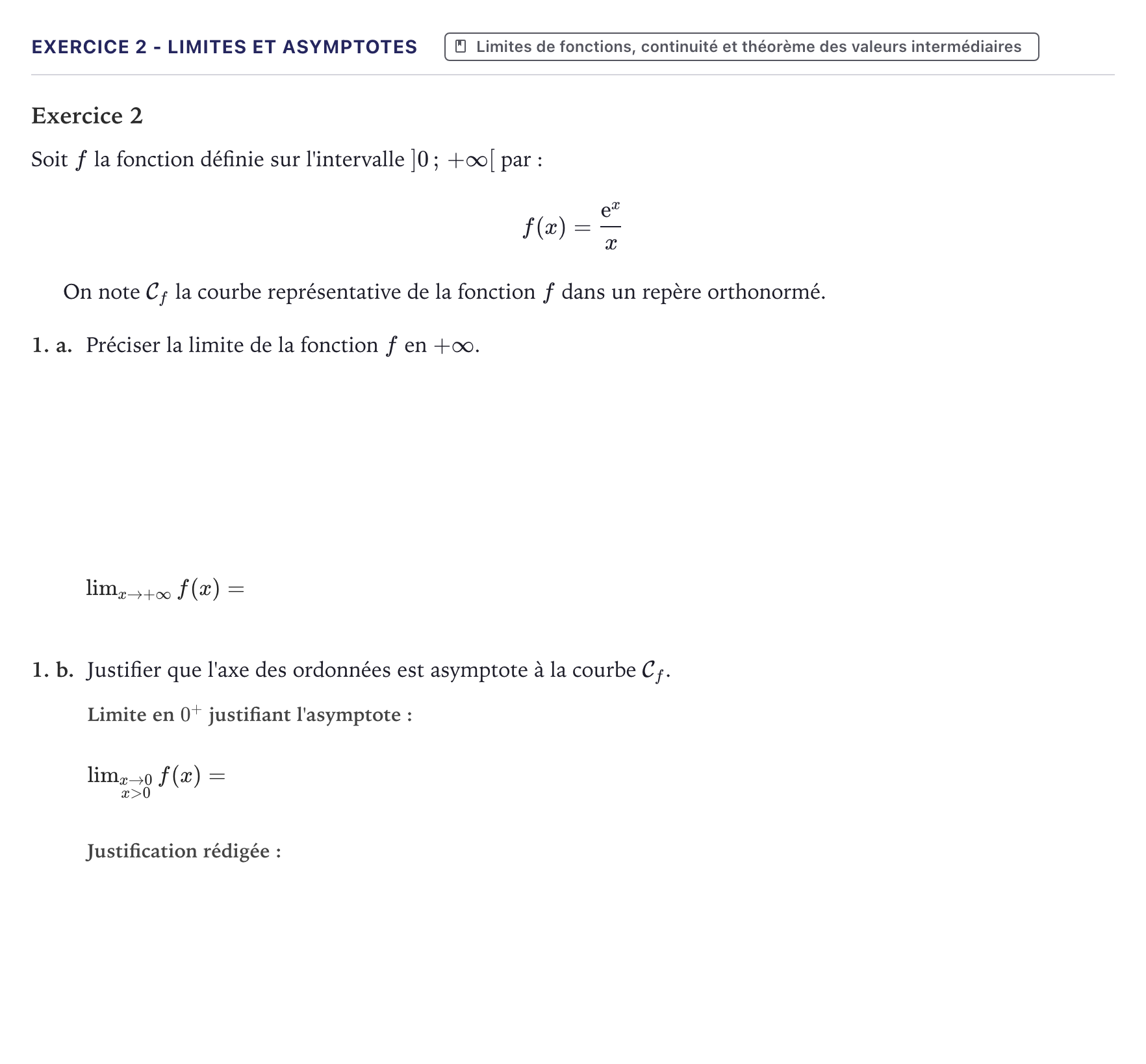 Énoncé: Exercice 2 - Limites et asymptotes · Bac Mathématiques Métropole 2021 (sujet 1)
