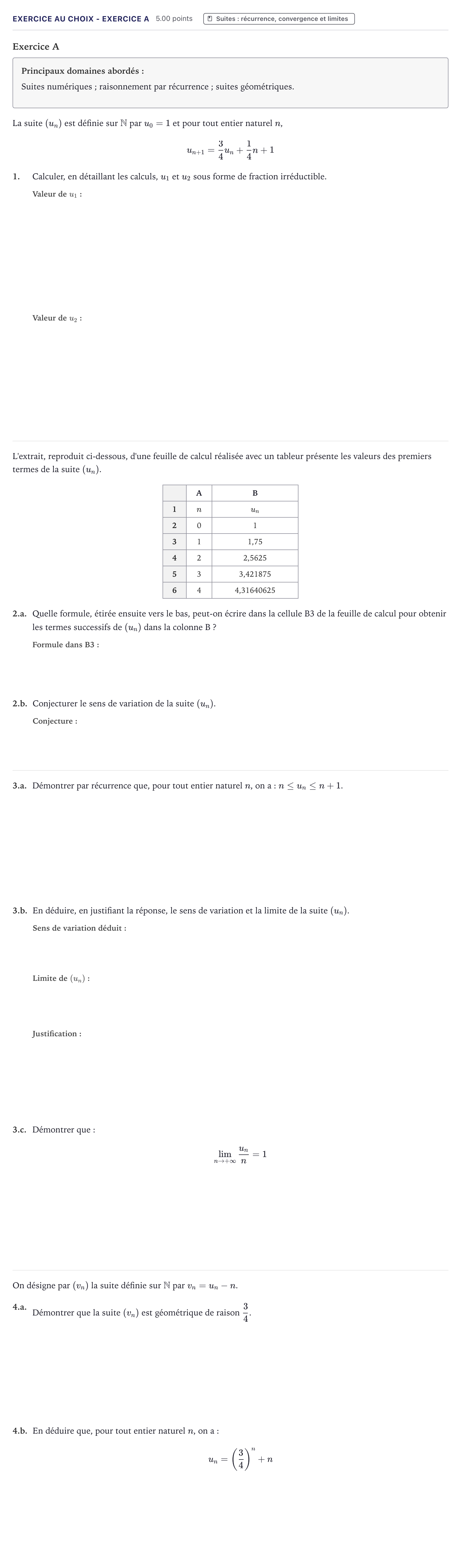 Énoncé: Exercice au choix - Exercice A · Bac Mathématiques Métropole 2021 (sujet 1)