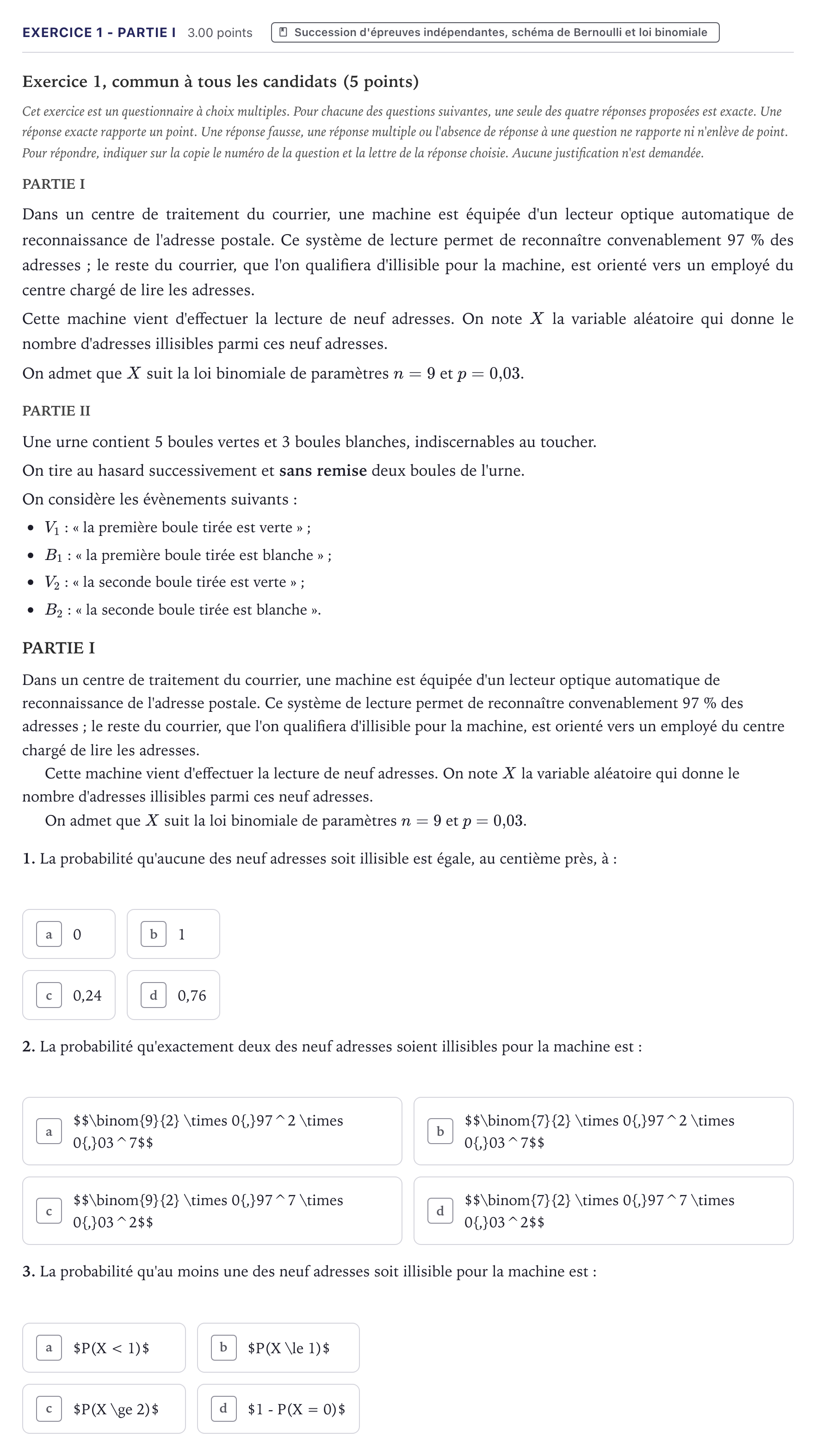 Énoncé: Exercice 1 - Partie I · Bac Mathématiques Métropole 2021 (sujet 2)