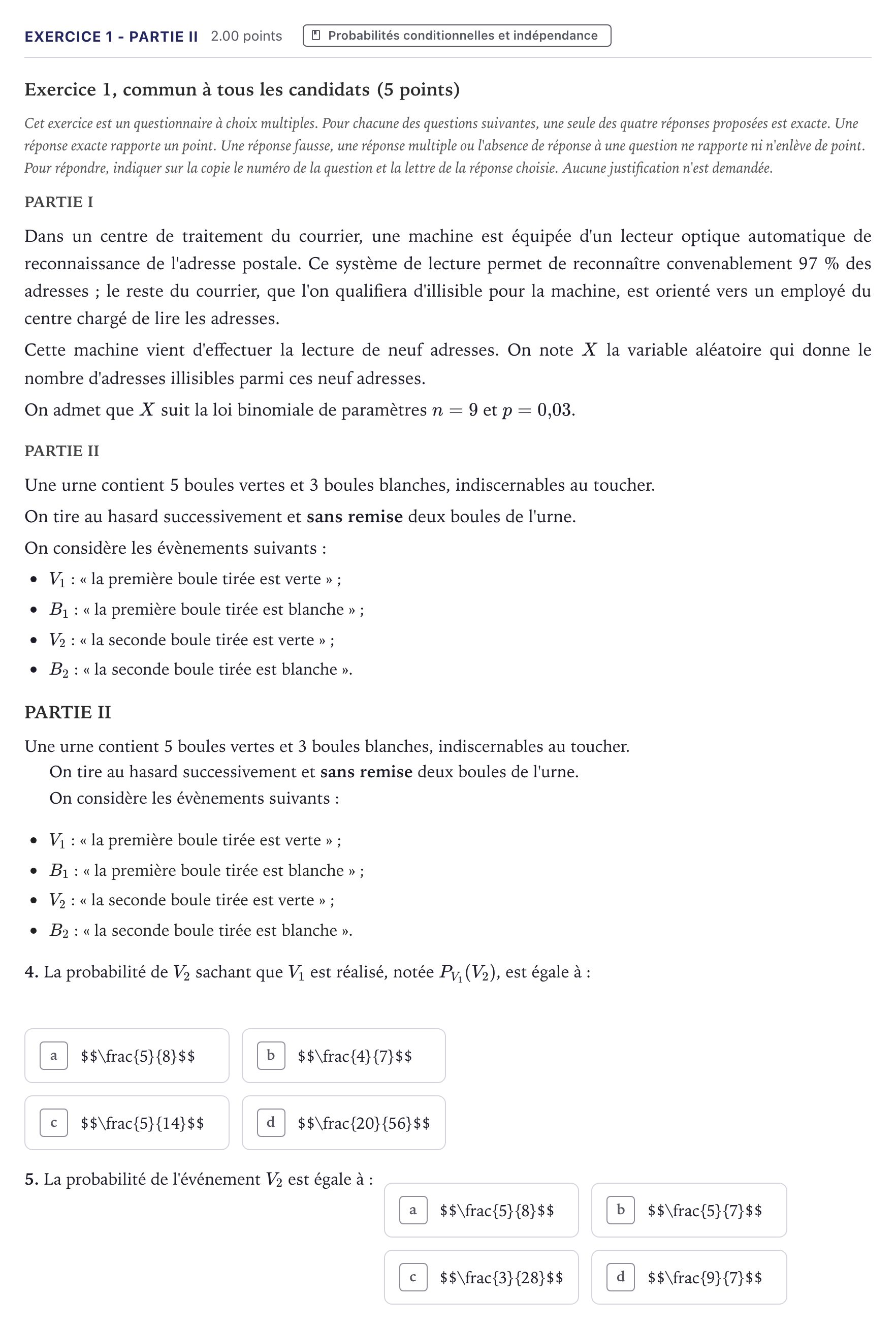Énoncé: Exercice 1 - Partie II · Bac Mathématiques Métropole 2021 (sujet 2)