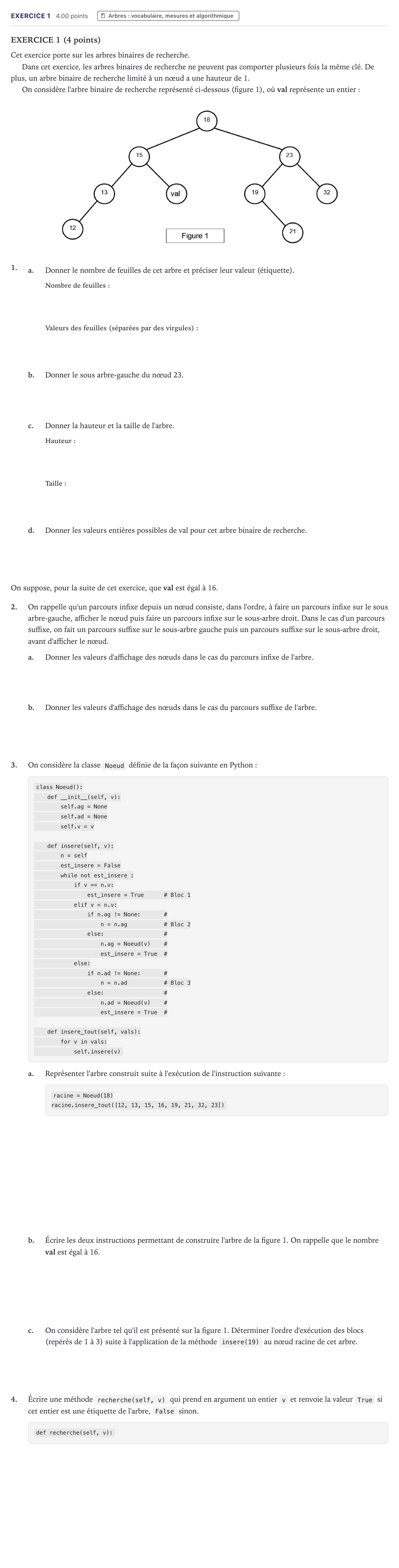 Énoncé: Exercice 1 · Bac Numérique et Sciences Informatiques Métropole 2021 (sujet 1)